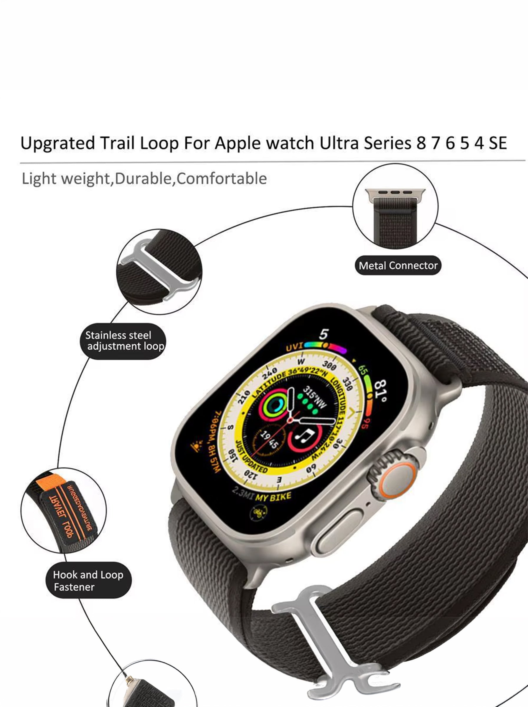 Nylon Braided Watch Band For Apple Watch| 49mm / 46mm / 45mm / 44mm / 42mm | Midnight Blue