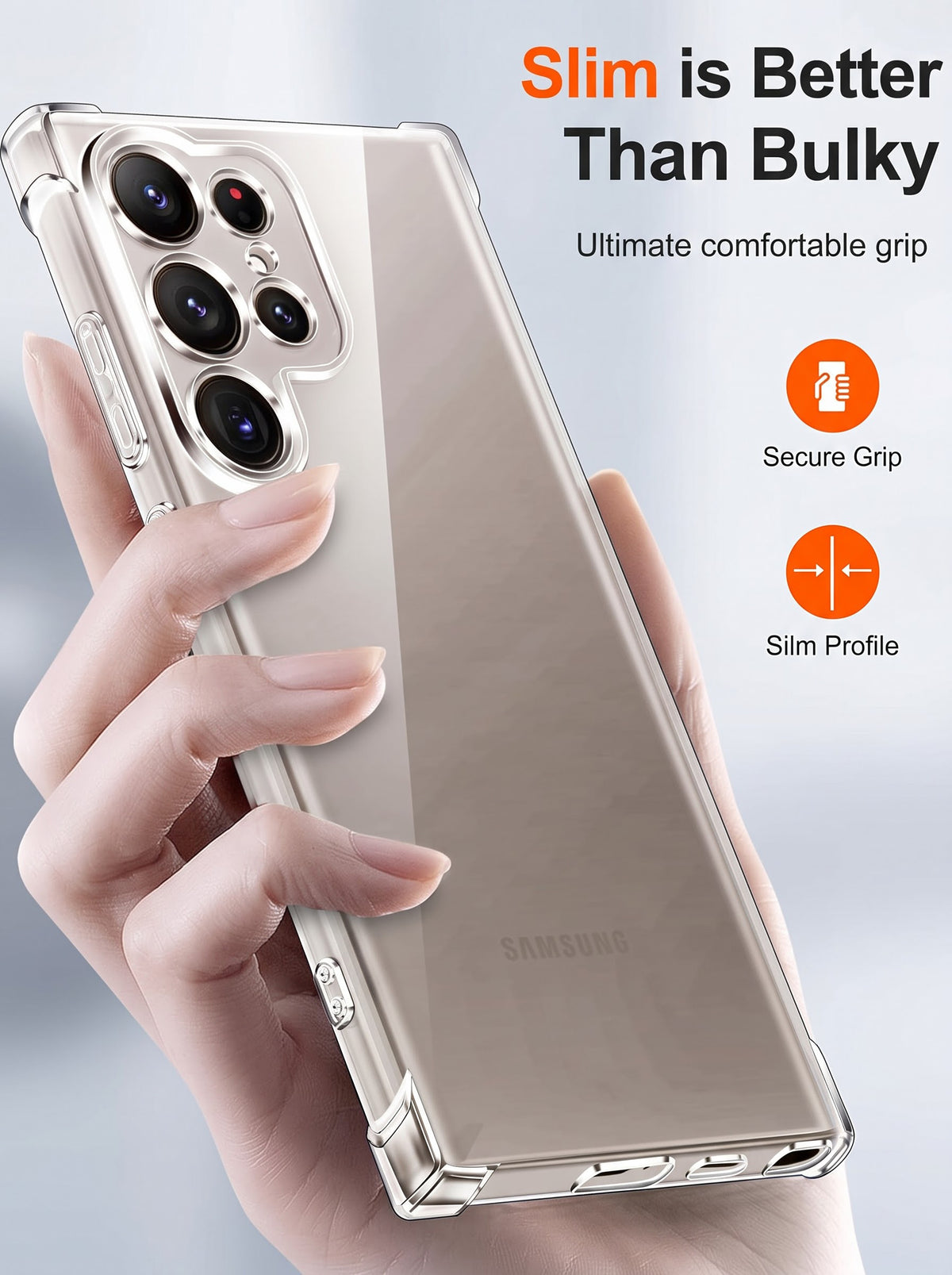 Samsung S25 Ultra | PC + TPU | Clear Transparent | 360 Edges Protection | Phone Bumper Case (Transparent)