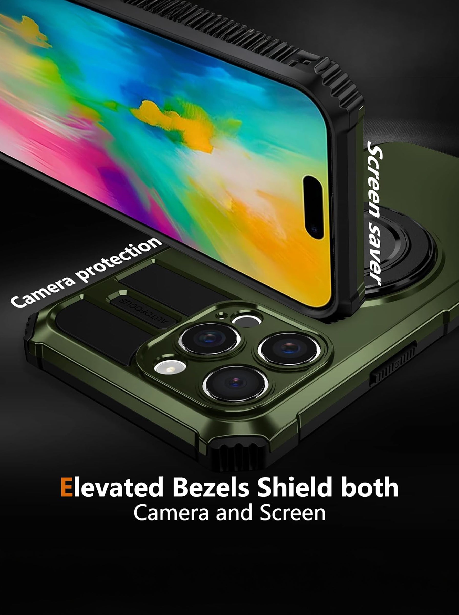 iPhone 16 Pro Max Case | MagSafe Compatible | Magnetic Ring Holder | Soft TPU + Hard PC | Green