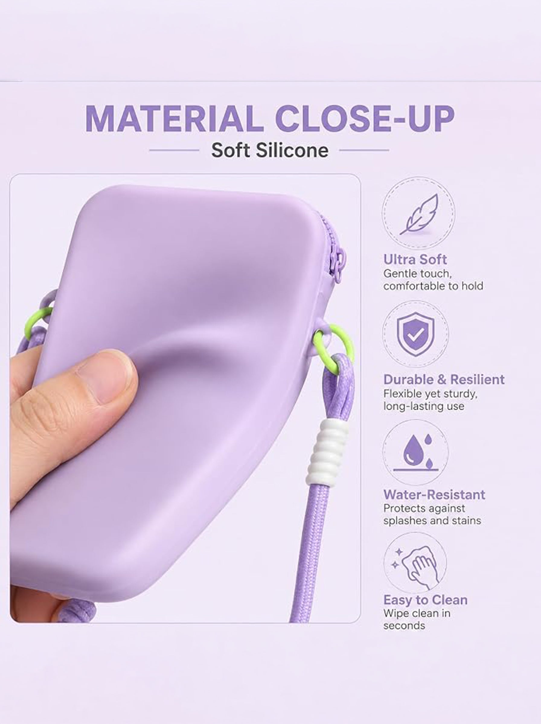 Silicone Mobile Phone Sling Bag for Women & Girls | Cute Cartoon Crossbody Pouch | Adjustable Strap | Mini Travel Bag | Purple