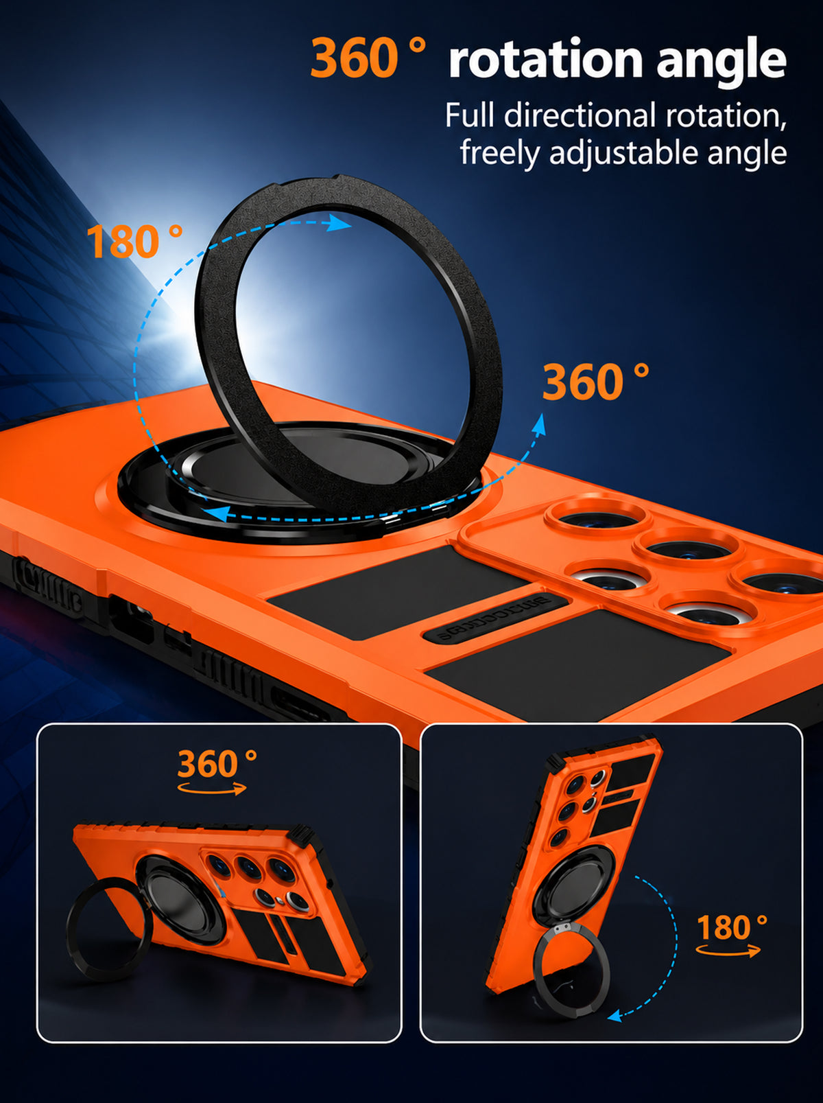 Samsung S23 Ultra | MagSafe Compatible | Magnetic Ring Holder | Soft TPU + Hard PC | Orange