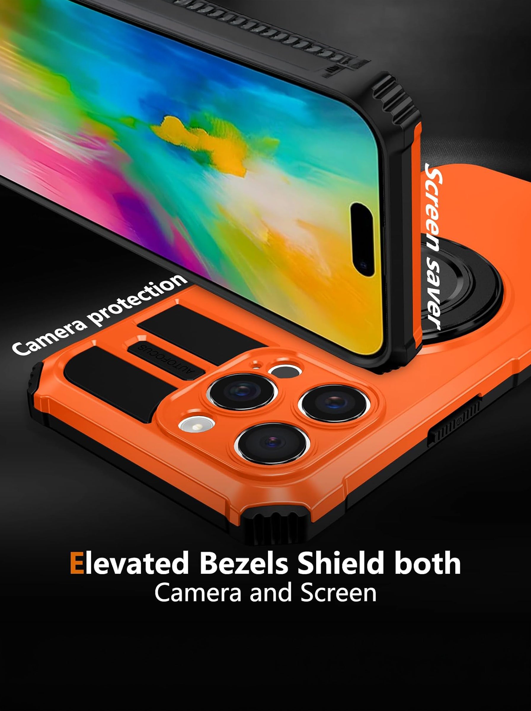 iPhone 16 Pro Max Case | MagSafe Compatible | Magnetic Ring Holder | Soft TPU + Hard PC | Orange
