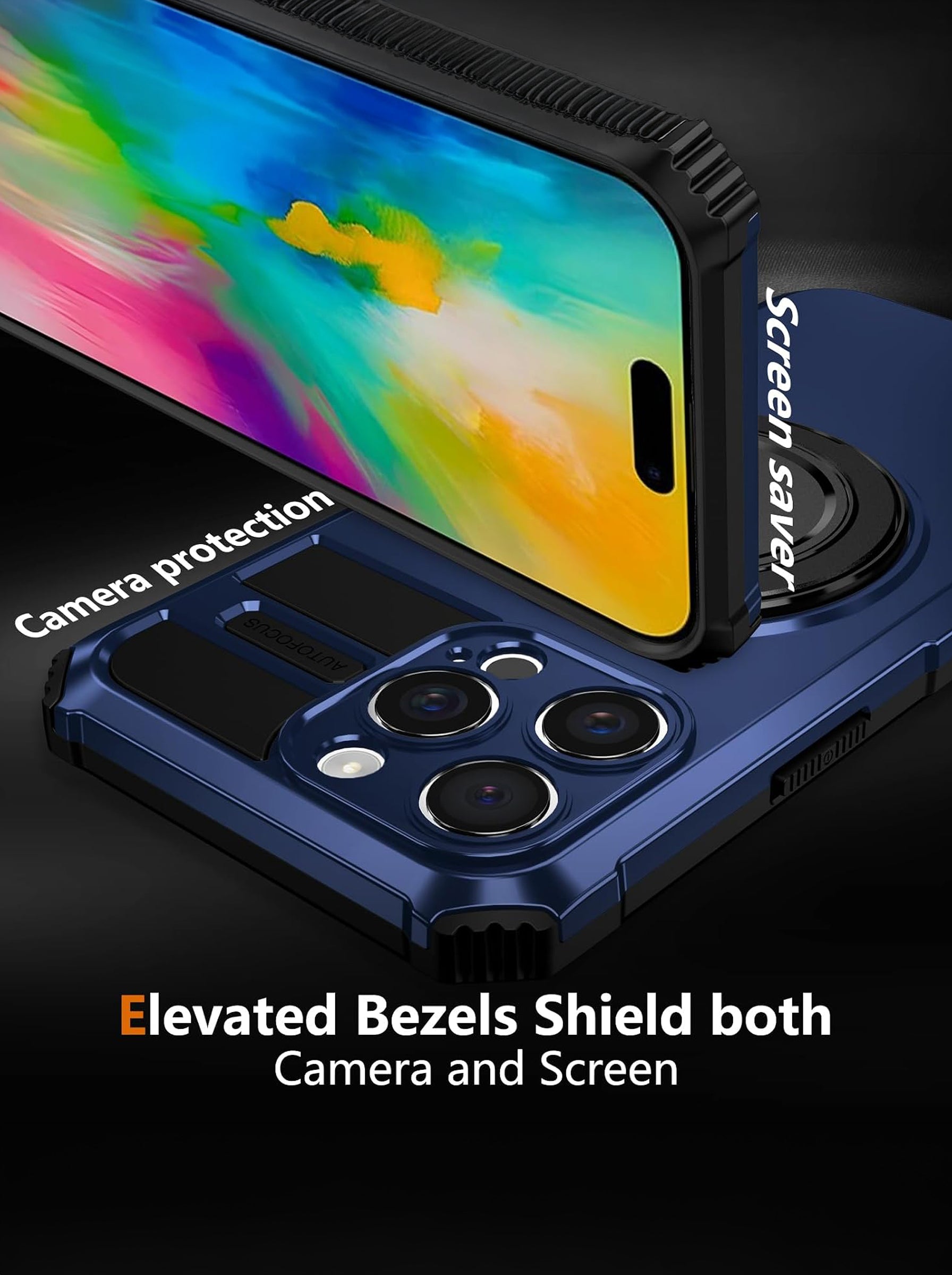 iPhone 16 Pro Max Case | MagSafe Compatible | Magnetic Ring Holder | Soft TPU + Hard PC | Blue