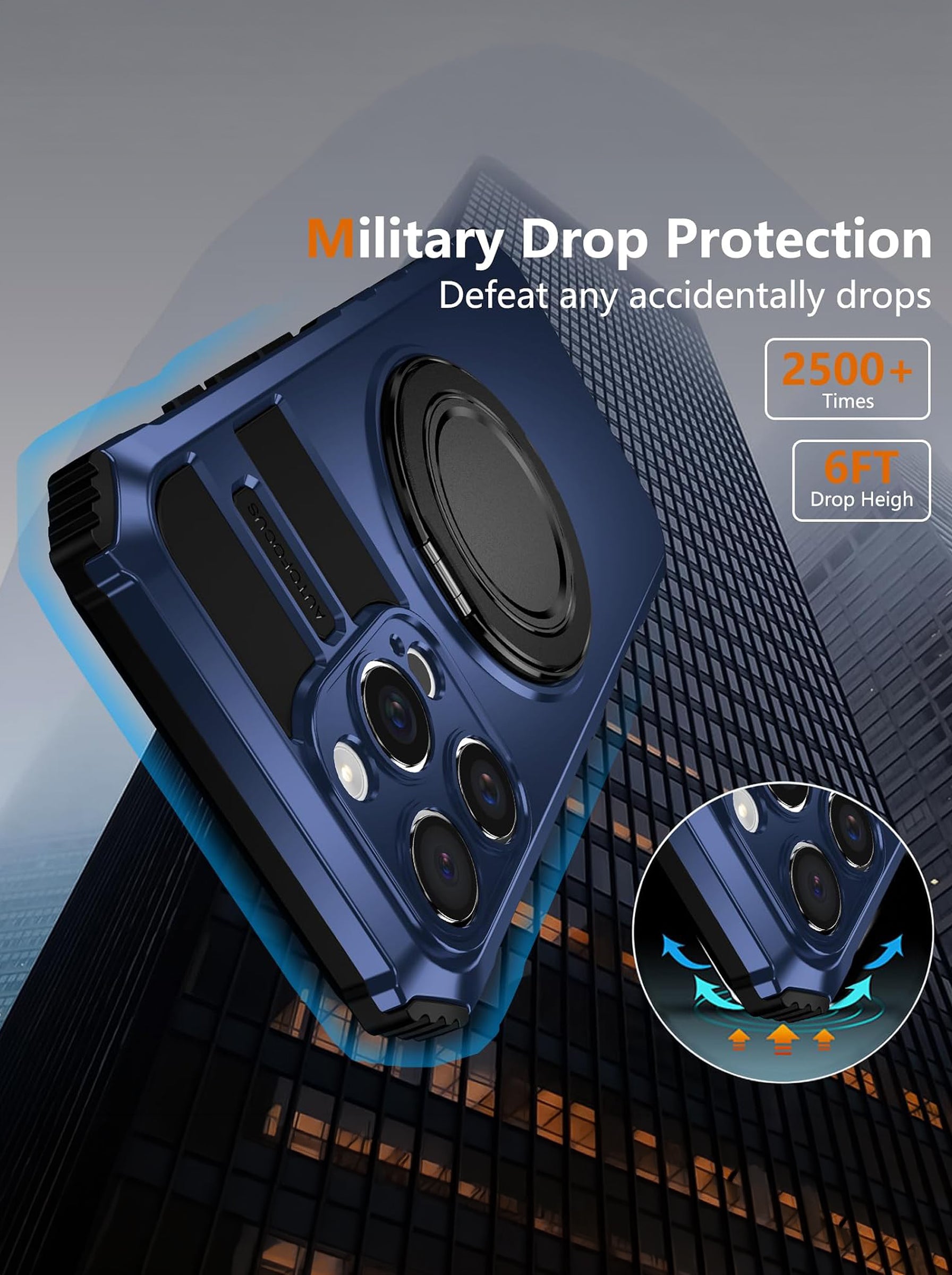 iPhone 16 Pro Max Case | MagSafe Compatible | Magnetic Ring Holder | Soft TPU + Hard PC | Blue