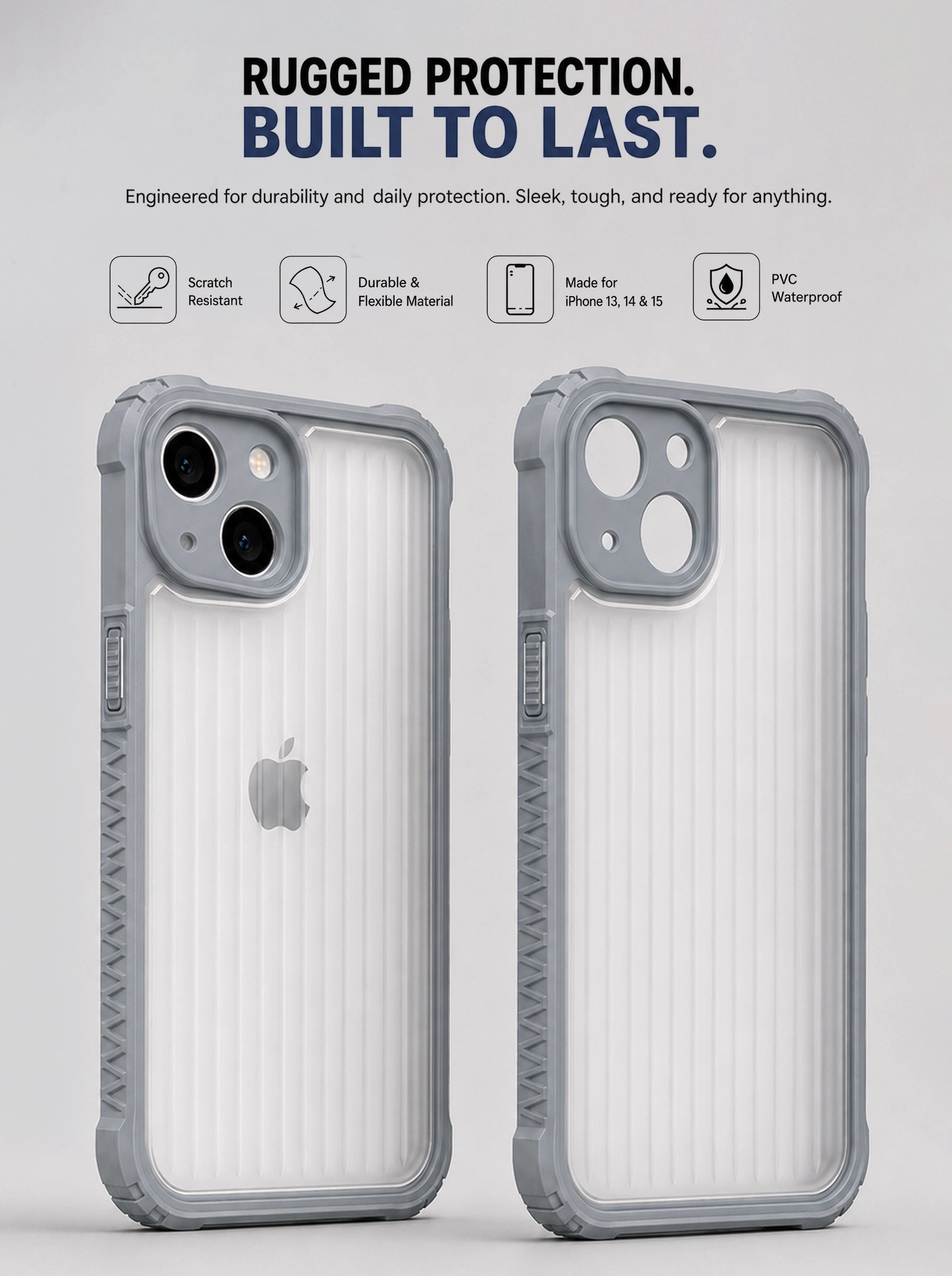iPhone 13 | Fluted Texture Matte Case with Side Protection Grip | Gray