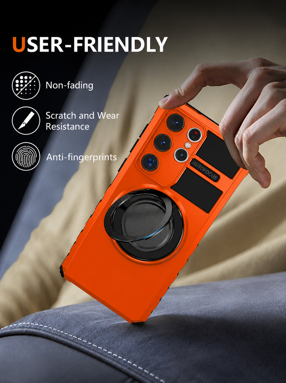 Samsung S23 Ultra | MagSafe Compatible | Magnetic Ring Holder | Soft TPU + Hard PC | Orange