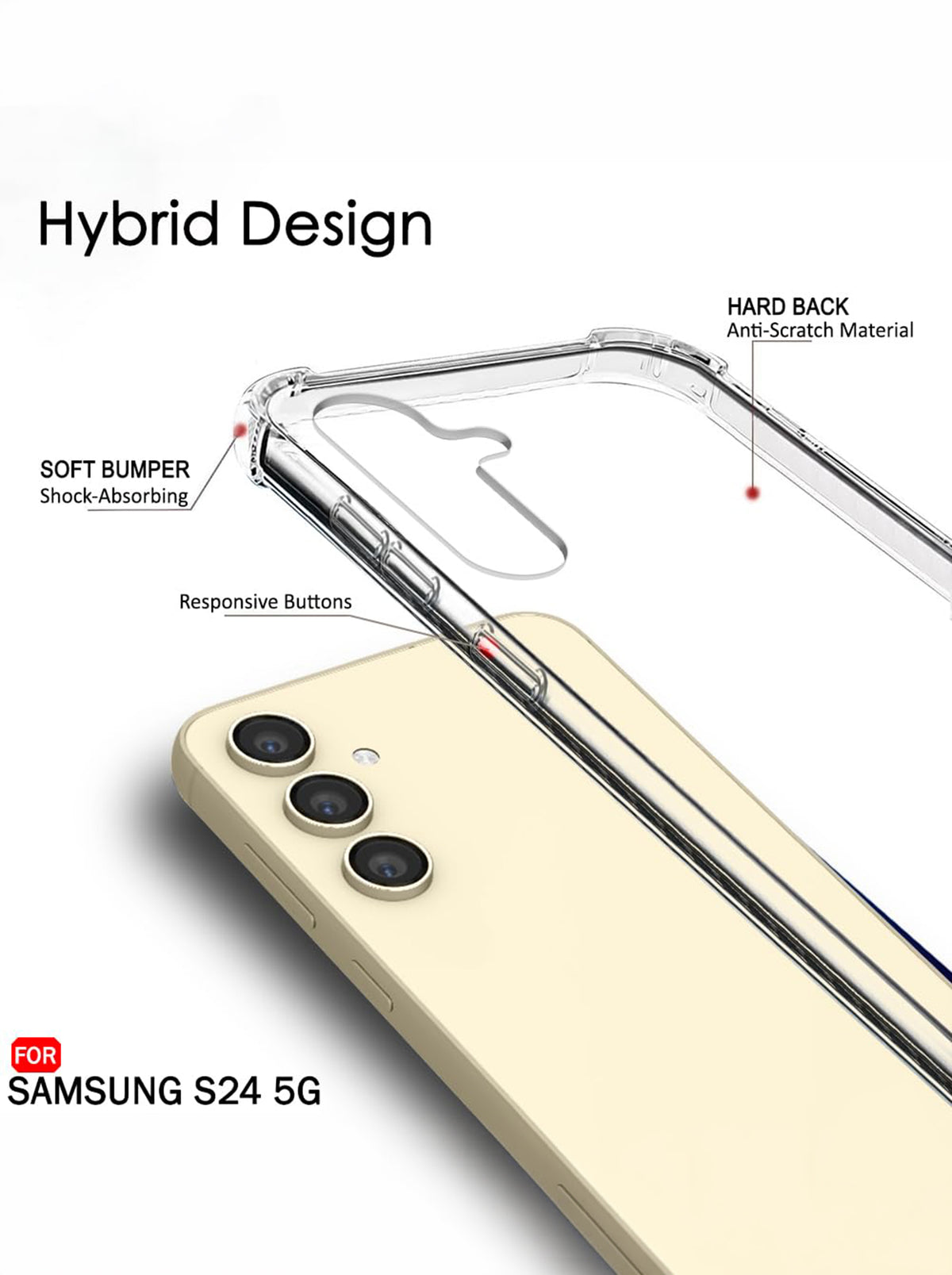 Samsung S24 | PC + TPU | Clear Transparent | 360 Edges Protection | Phone Bumper Case (Transparent)