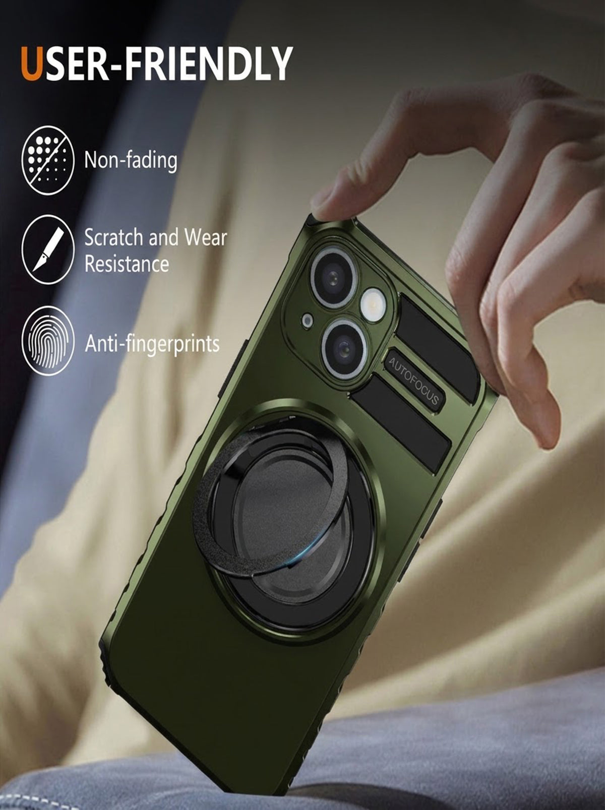 iPhone 14 Case | MagSafe Compatible | Magnetic Ring Holder | Soft TPU + Hard PC | Green