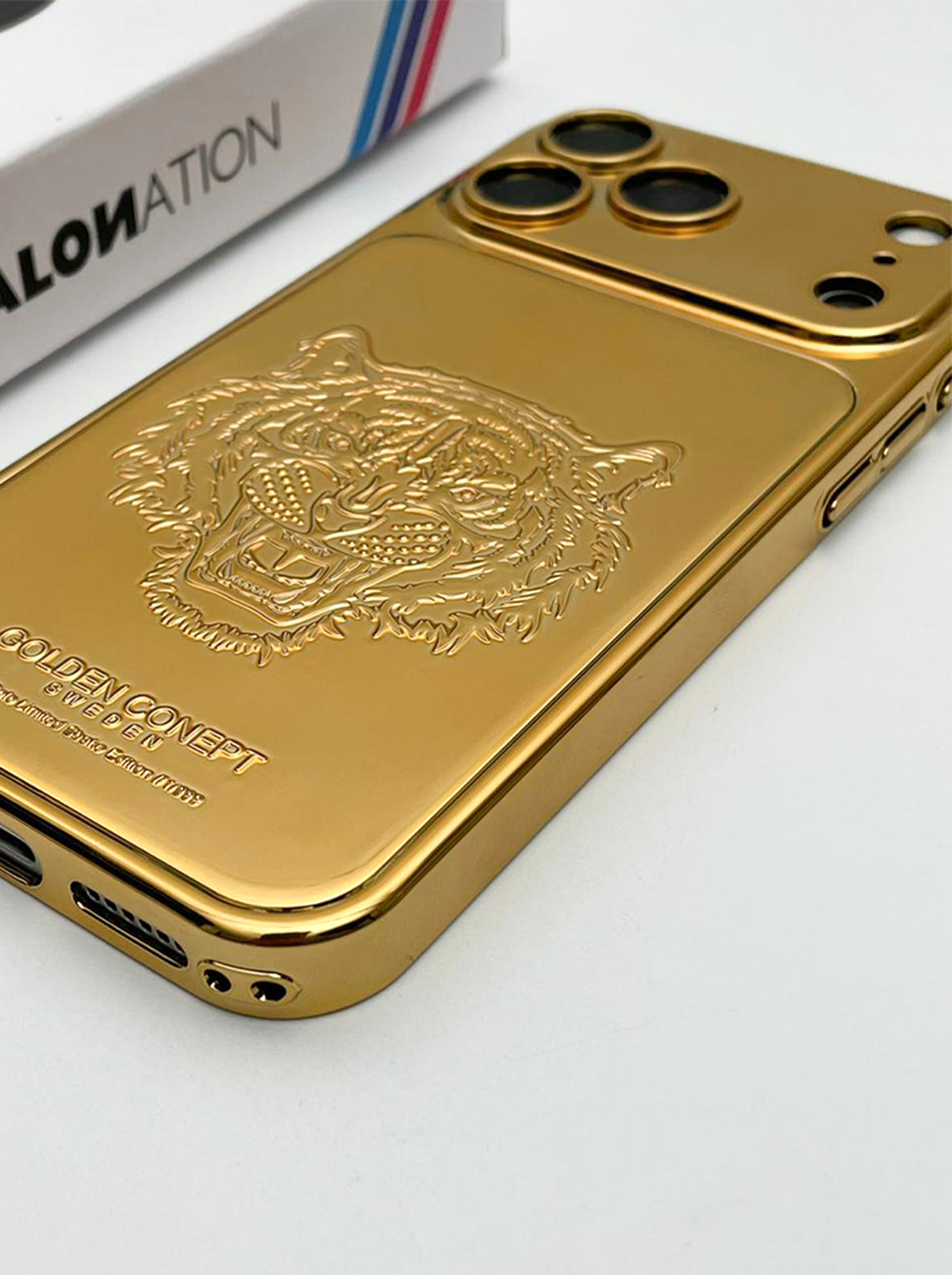 iPhone 17 Pro Max | Royal Gold Embossed Case- Tiger