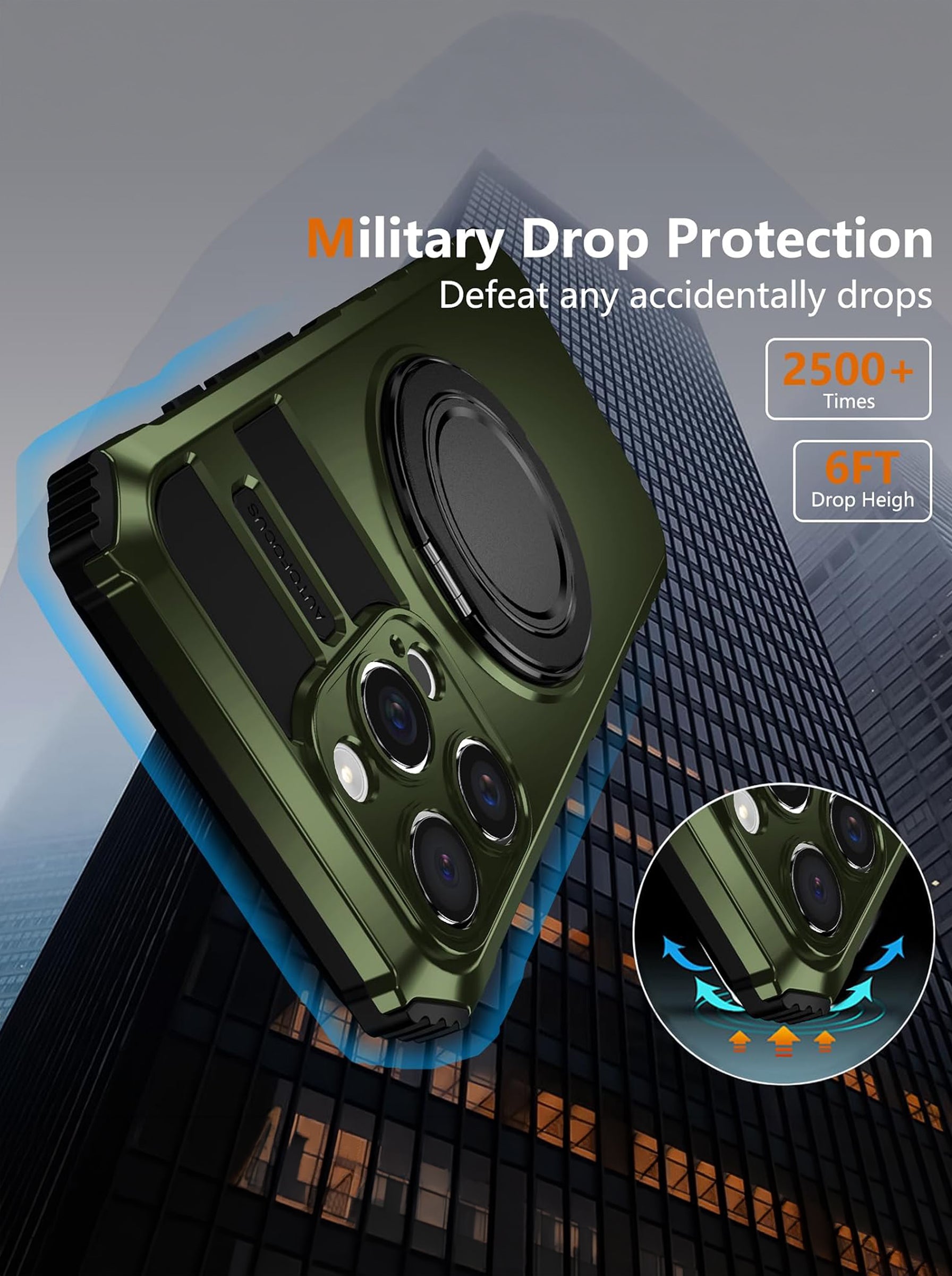 iPhone 16 Pro Max Case | MagSafe Compatible | Magnetic Ring Holder | Soft TPU + Hard PC | Green
