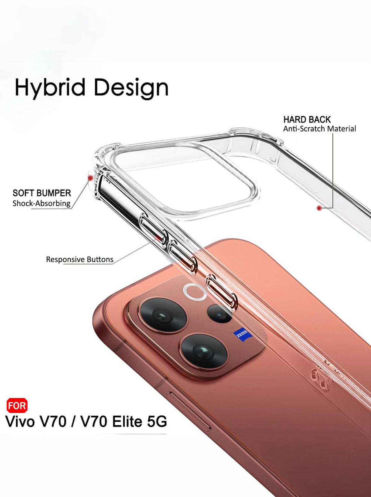 Vivo V70 Elite | PC + TPU | Clear Transparent | 360 Edges Protection | Phone Bumper Case (Transparent)