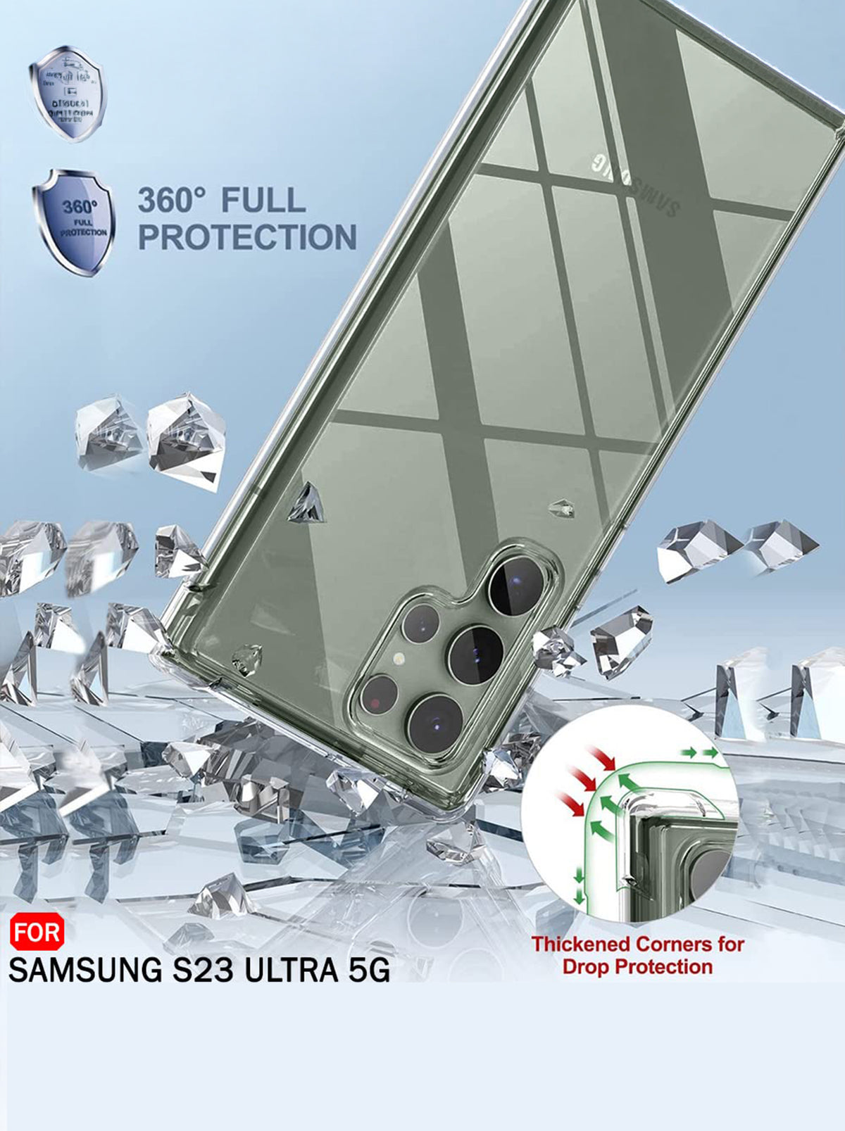Samsung S23 Ultra | PC + TPU | Clear Transparent | 360 Edges Protection | Phone Bumper Case (Transparent)