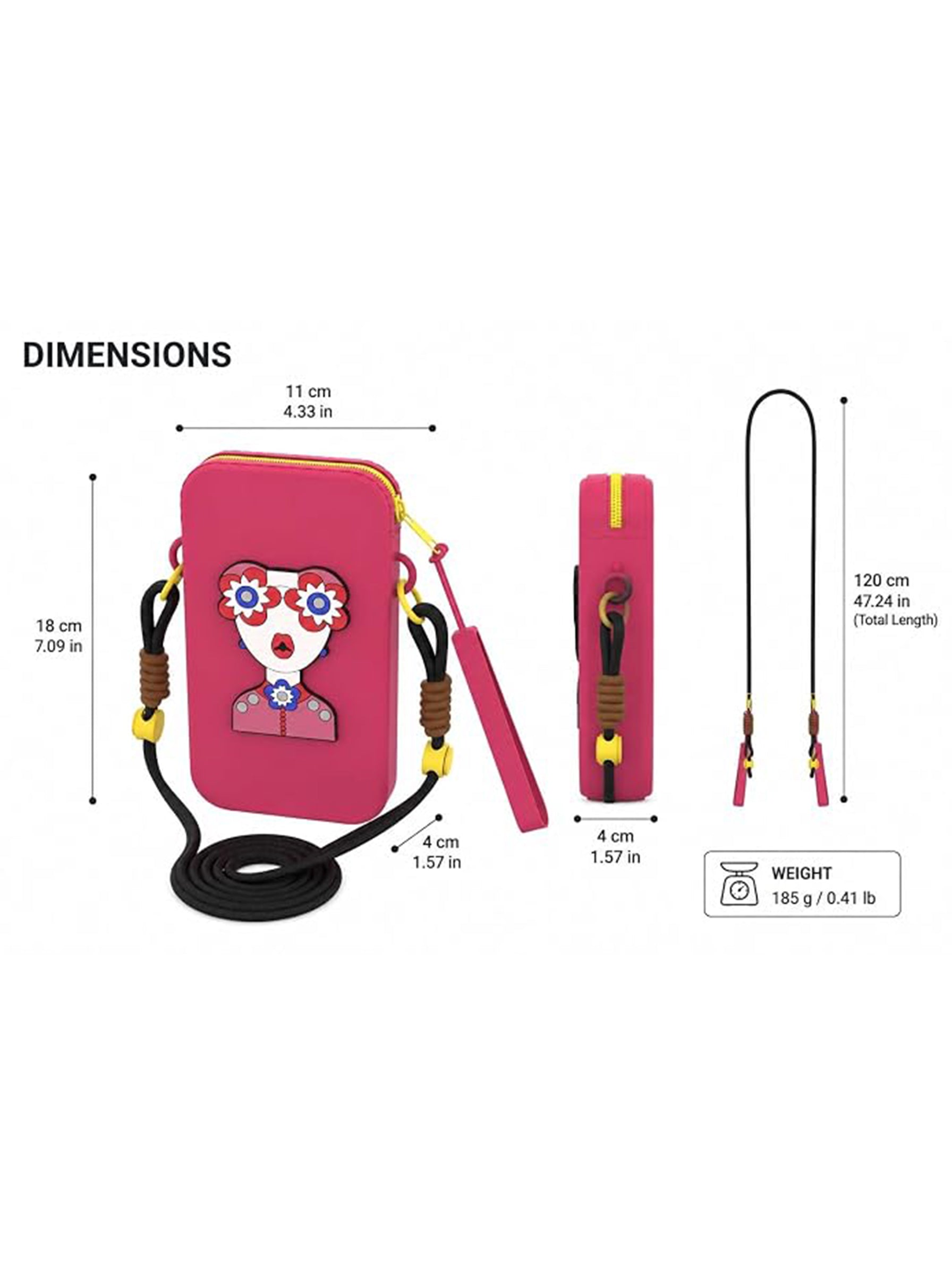 Silicone Mobile Phone Sling Bag for Women & Girls | Cute Cartoon Crossbody Pouch | Adjustable Strap | Mini Travel Bag | Dark Pink
