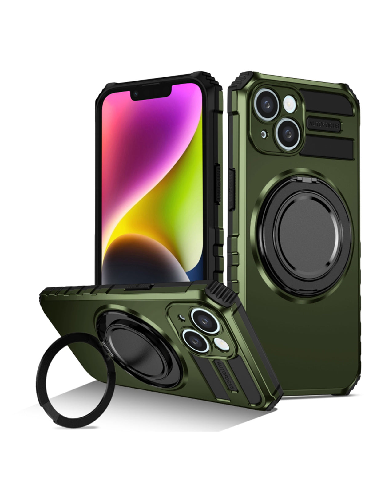 iPhone 14 Case | MagSafe Compatible | Magnetic Ring Holder | Soft TPU + Hard PC | Green