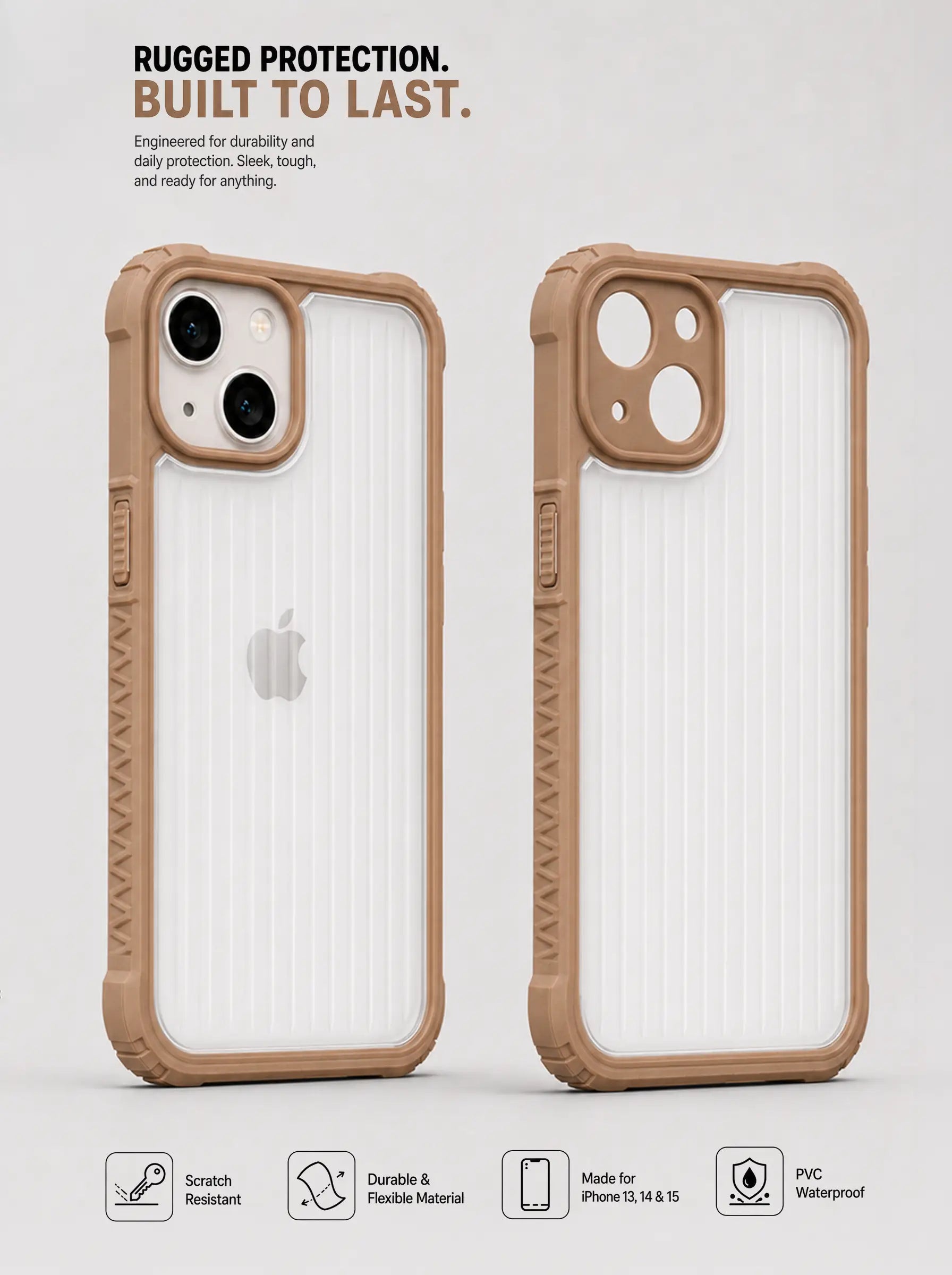 iPhone 13 | Fluted Texture Matte Case with Side Protection Grip | Brown