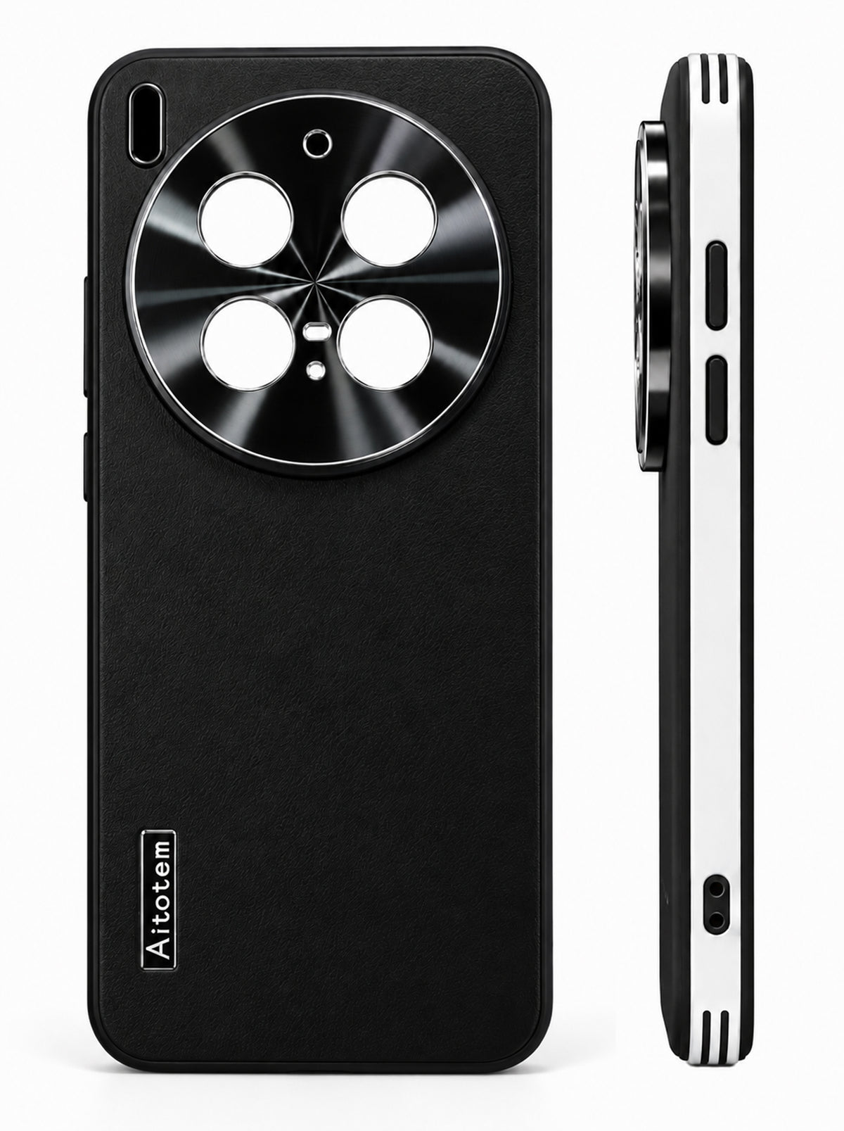Vivo X300 Pro | Dual-ton Case | Leather Back | Metal Camera Lens Protection | Black