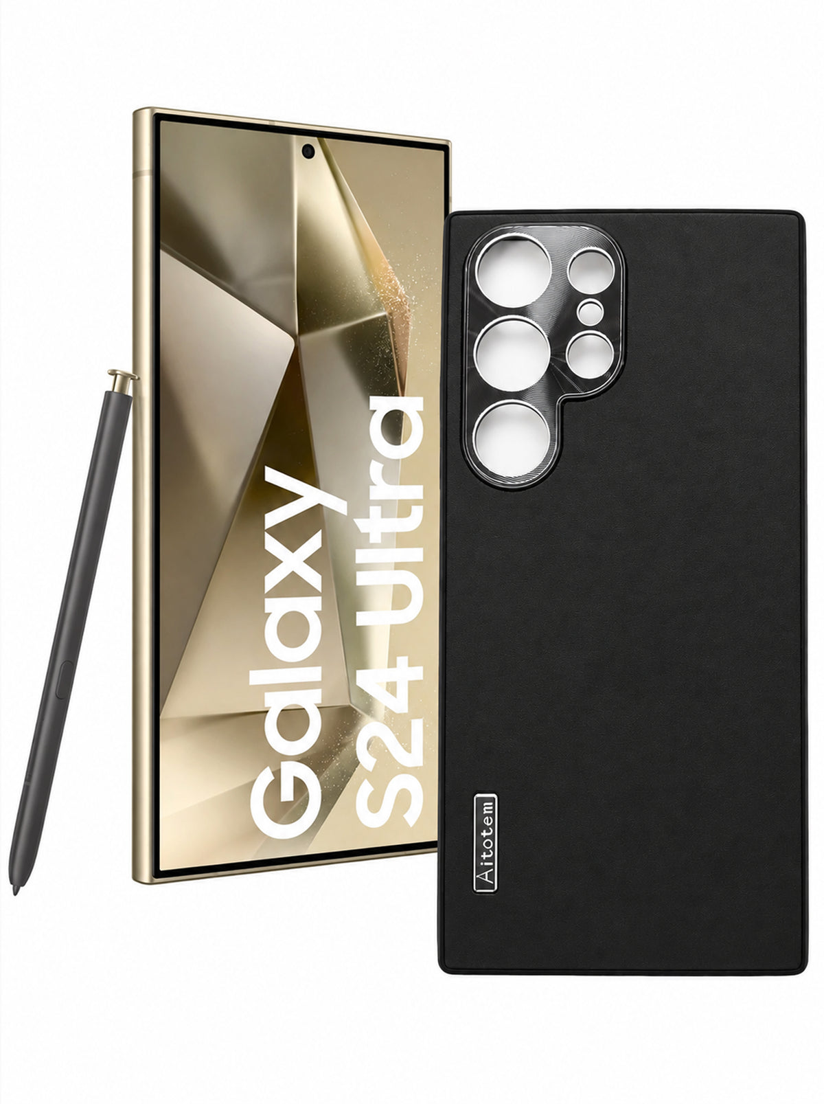 Samsung S24 Ultra | Dual-ton Case | Leather Back | Metal Camera Lens Protection | Black