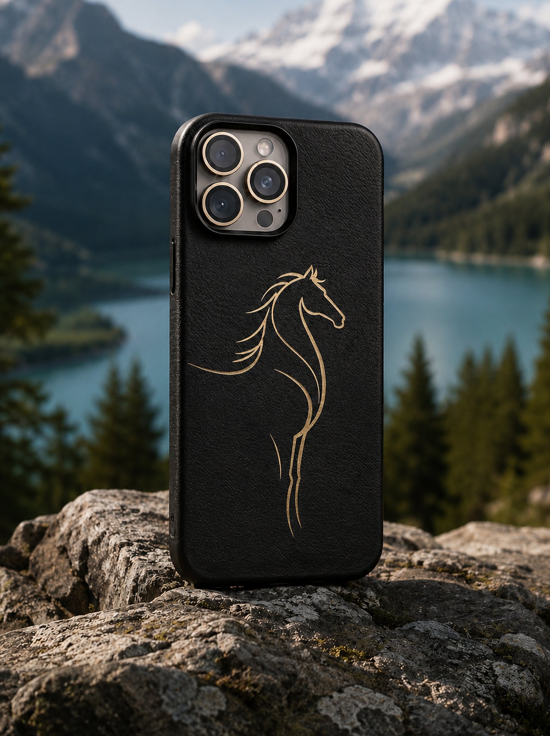 iPhone 16 Pro | Luxury Horse Premium Leather Case with Hidden MagSafe | Black