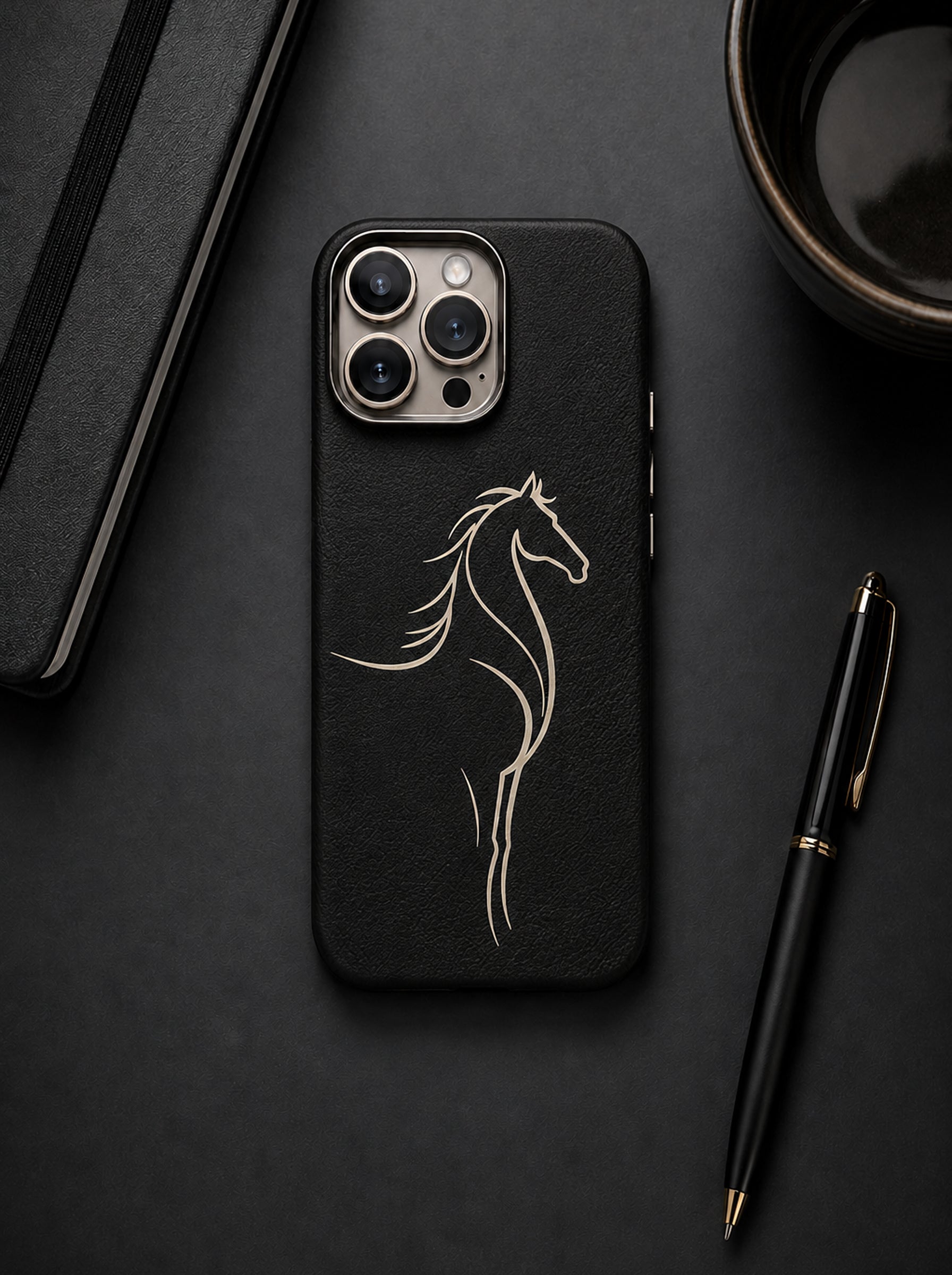 iPhone 16 Pro | Luxury Horse Premium Leather Case with Hidden MagSafe | Black