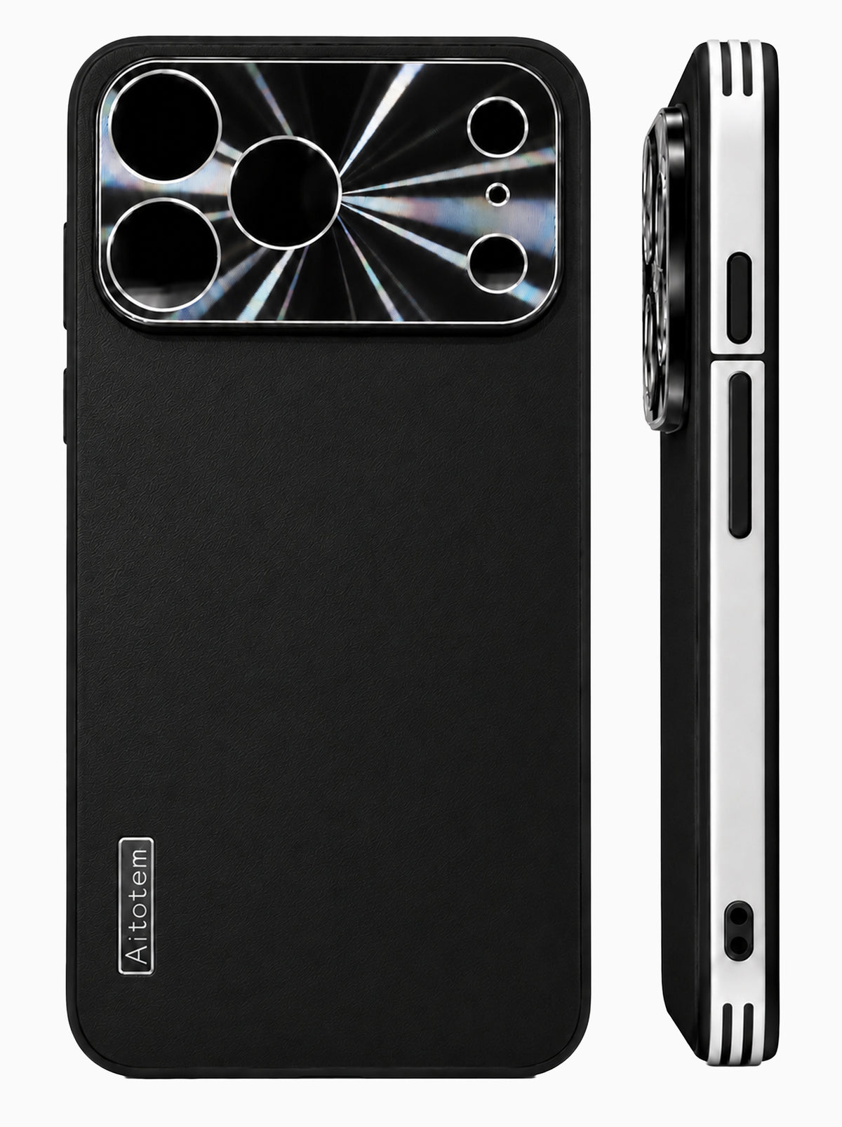 iPhone 17 Pro Max | Dual-ton Case | Leather Back | Metal Camera Lens Protection | Black