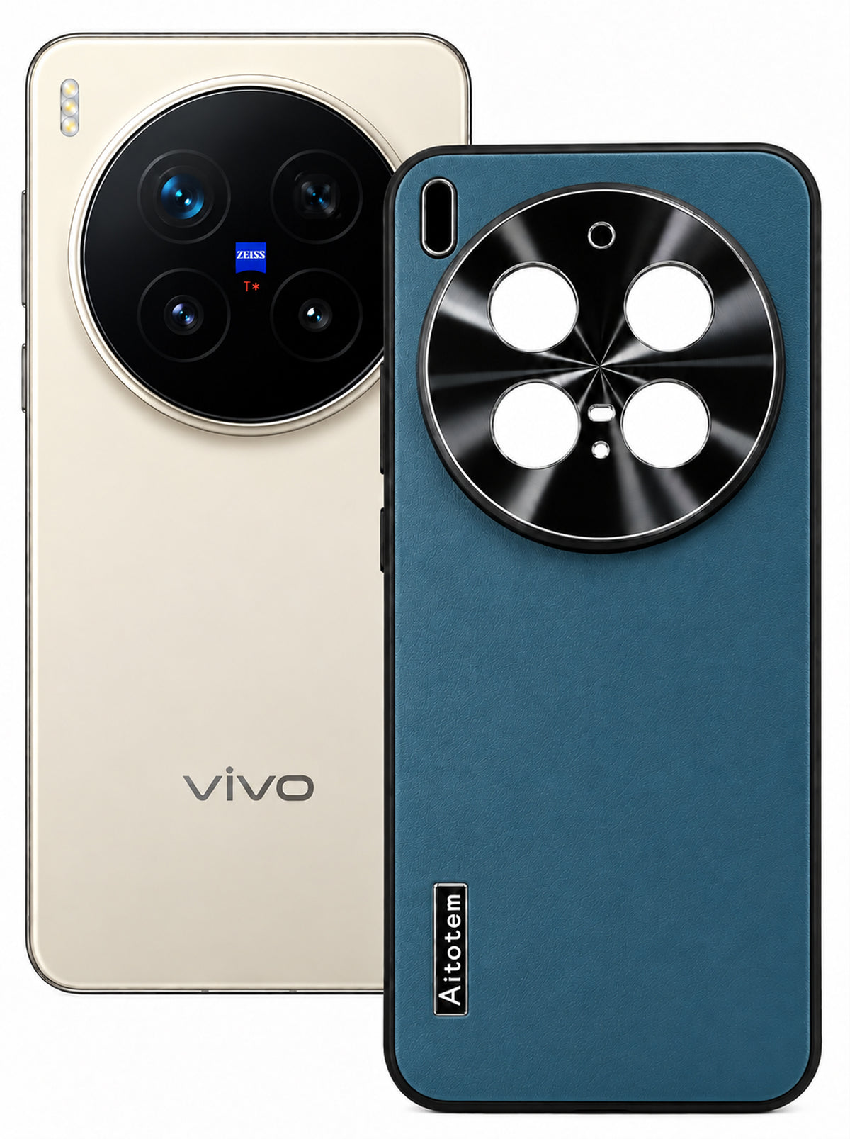 Vivo X300 Pro | Dual-ton Case | Leather Back | Metal Camera Lens Protection | Blue