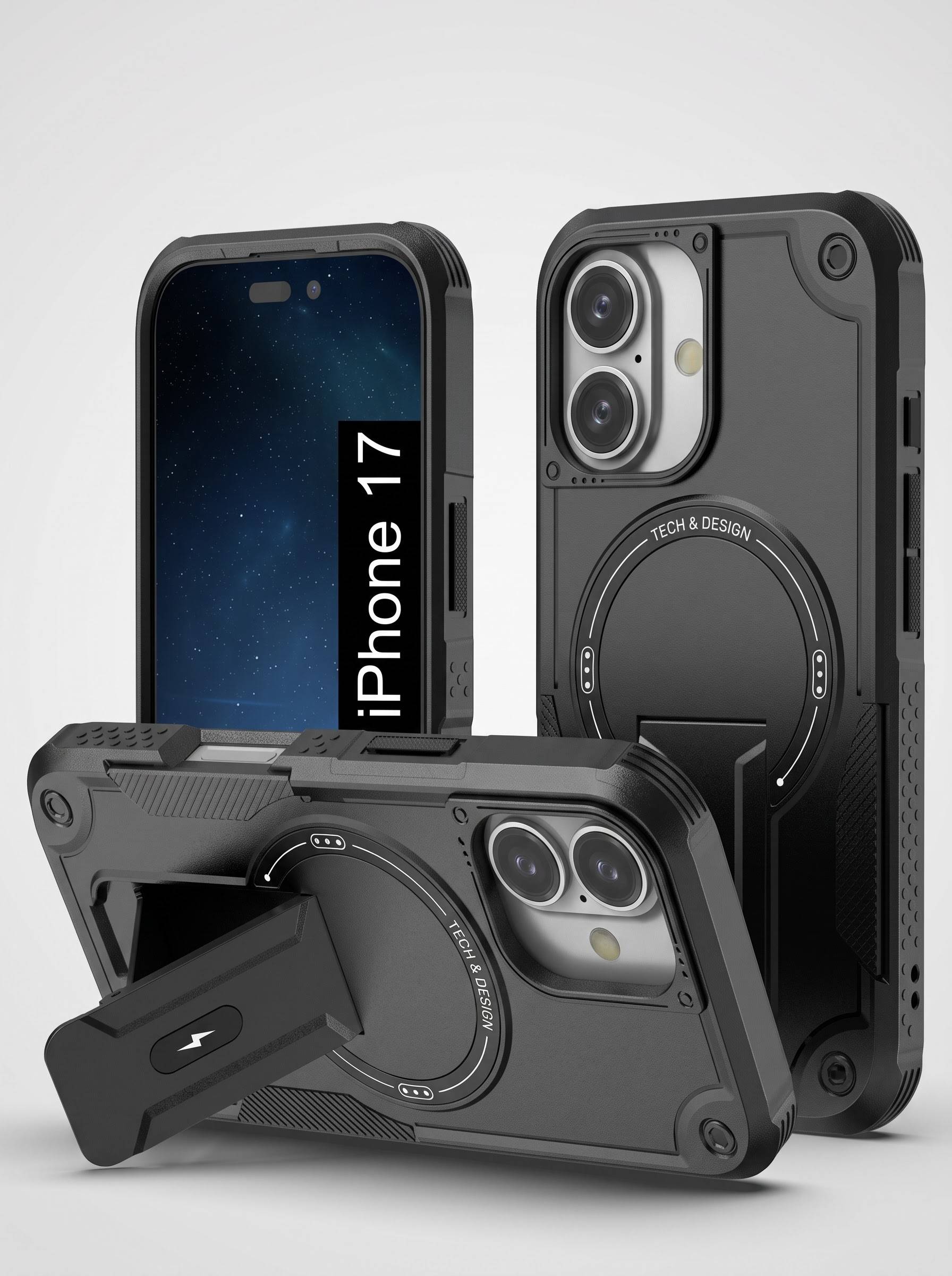 IPHONE 17 | DROP+ | Portable Kickstand | MagSafe Compatible Magnetic Case | Shockproof Military Grade Protection | BLACK COLOR