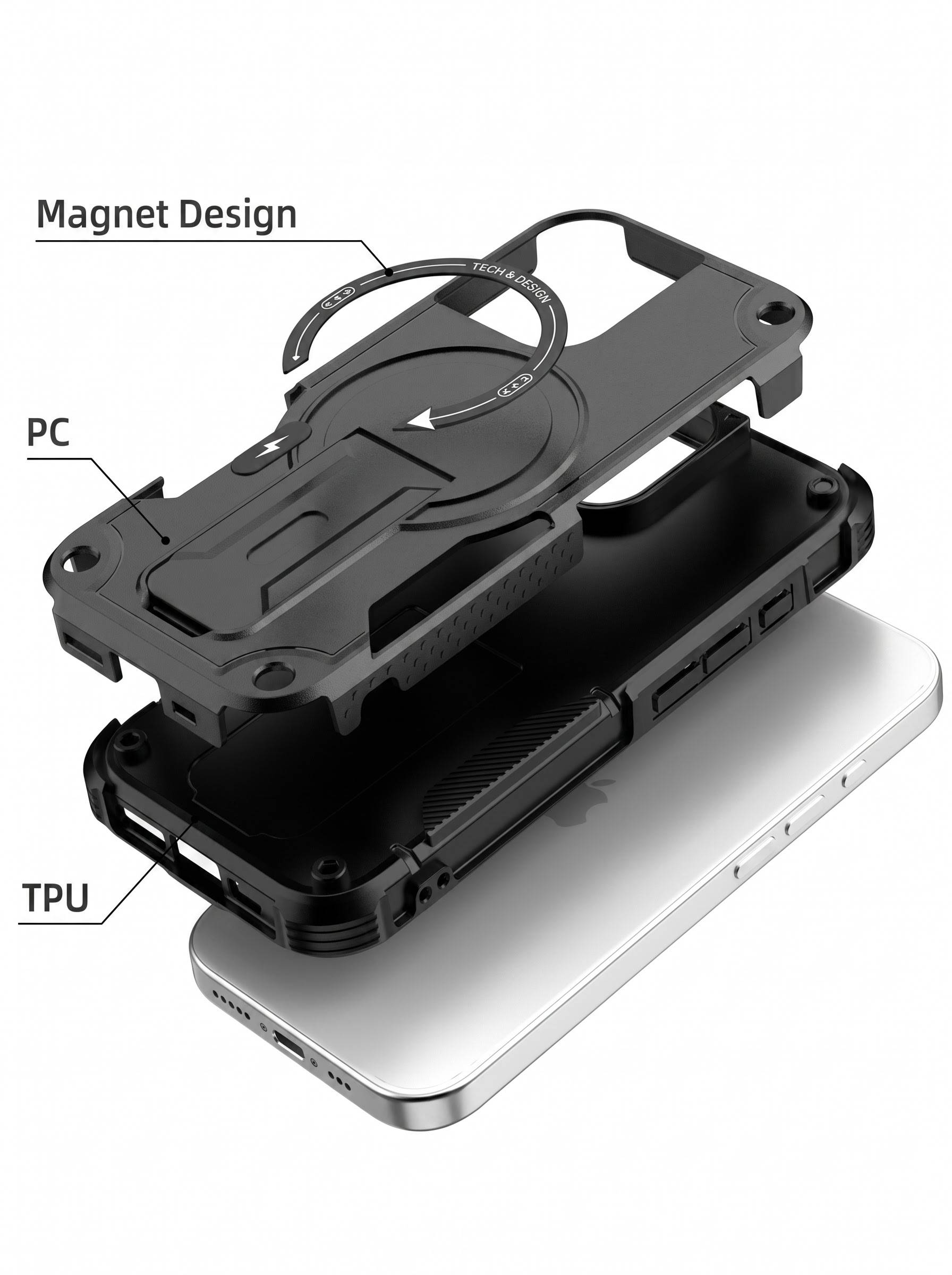 IPHONE 17 | DROP+ | Portable Kickstand | MagSafe Compatible Magnetic Case | Shockproof Military Grade Protection | BLACK COLOR