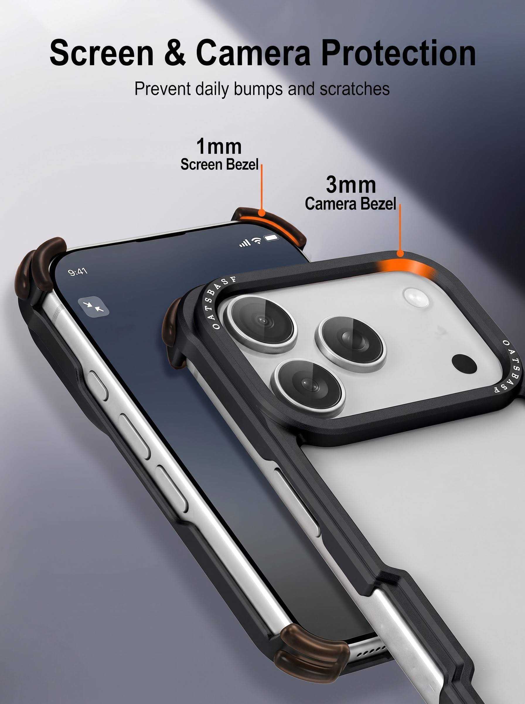 IPHONE 17 PRO | HOLLOW METAL CASE | RAISED EDGE PROTECTION | BLACK COLOR