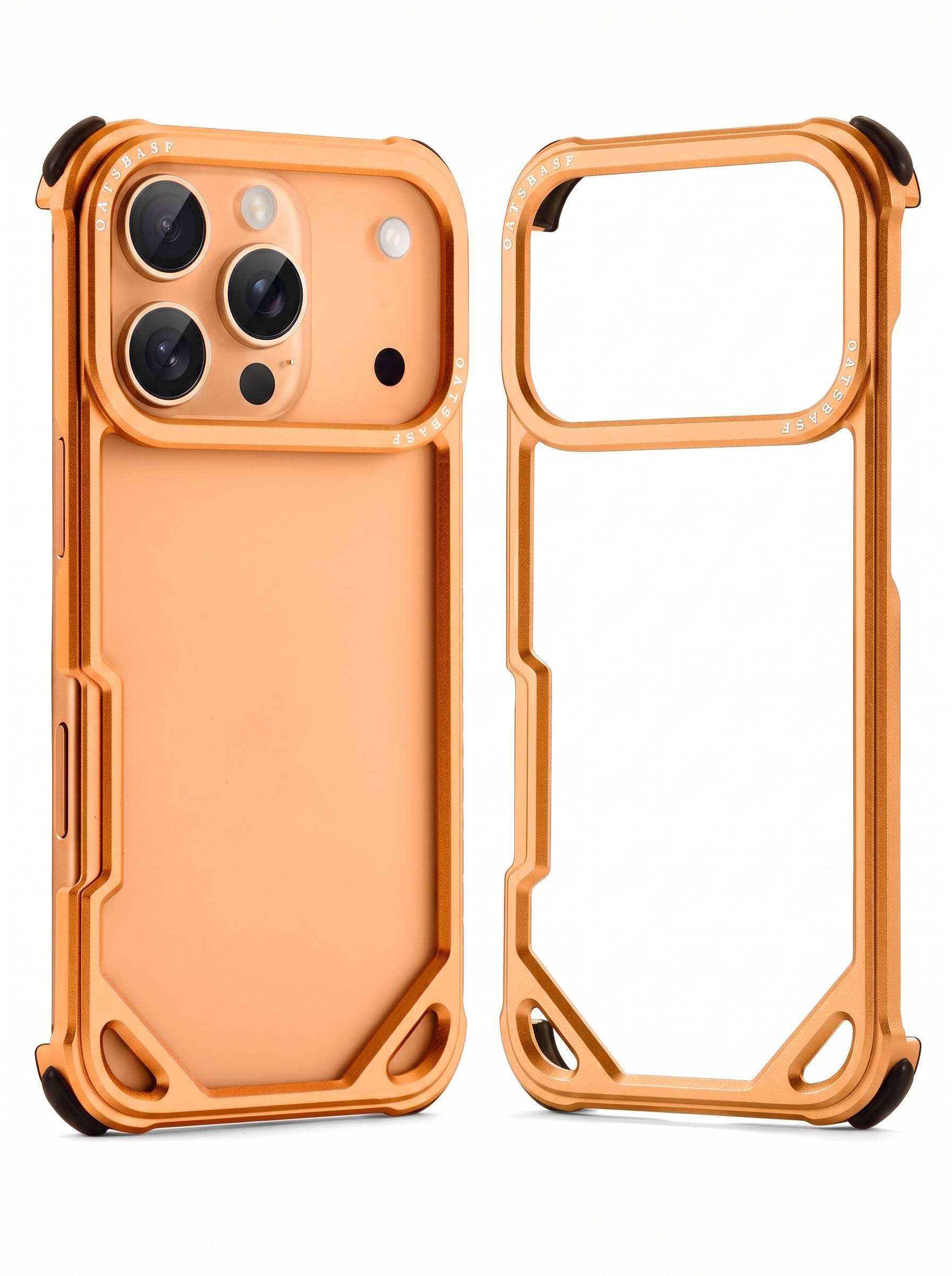IPHONE 17 PRO | HOLLOW METAL CASE | RAISED EDGE PROTECTION | ORANGE COLOR