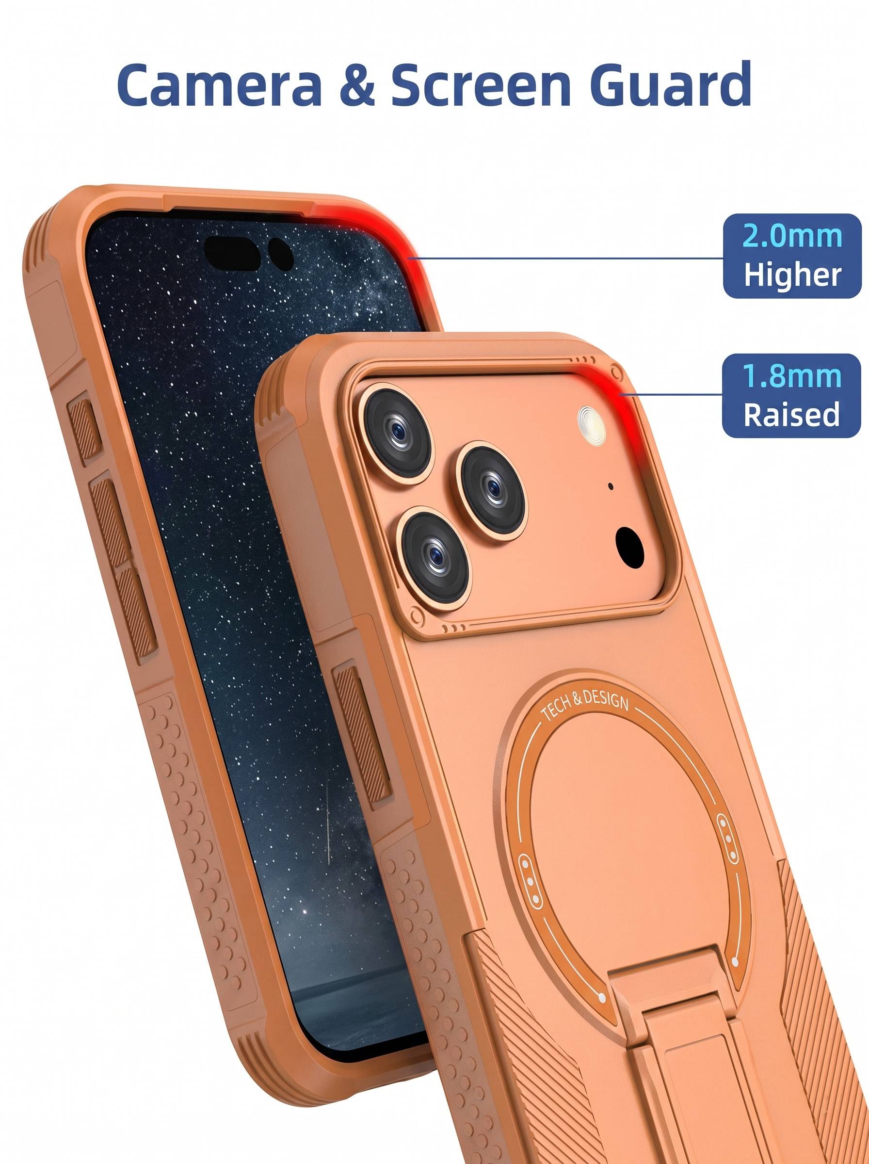 IPHONE 17 PRO MAX | DROP+ | Portable Kickstand | MagSafe Compatible Magnetic Case | Shockproof Military Grade Protection | ORANGE COLOR