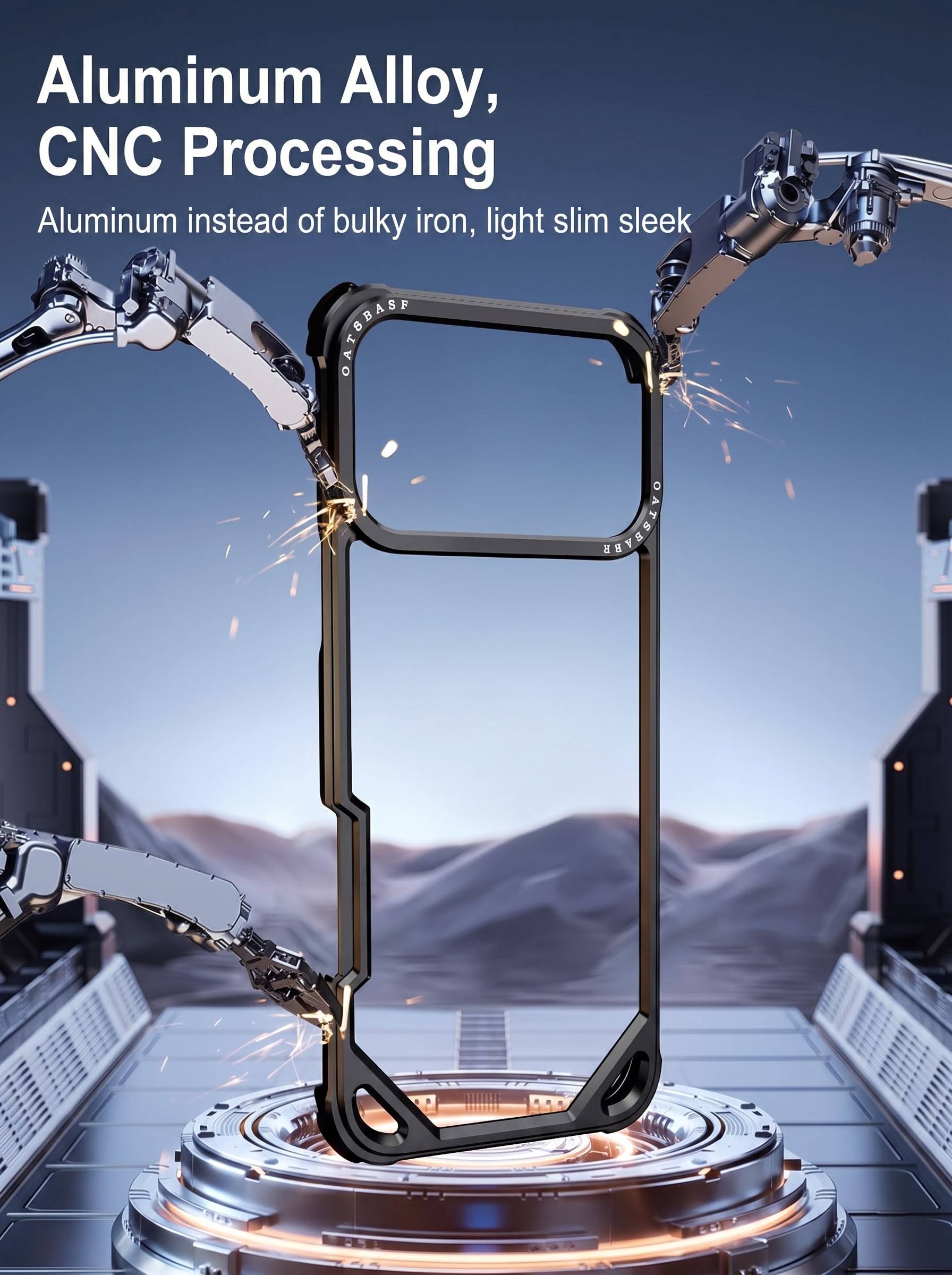 IPHONE 17 PRO | HOLLOW METAL CASE | RAISED EDGE PROTECTION | BLACK COLOR