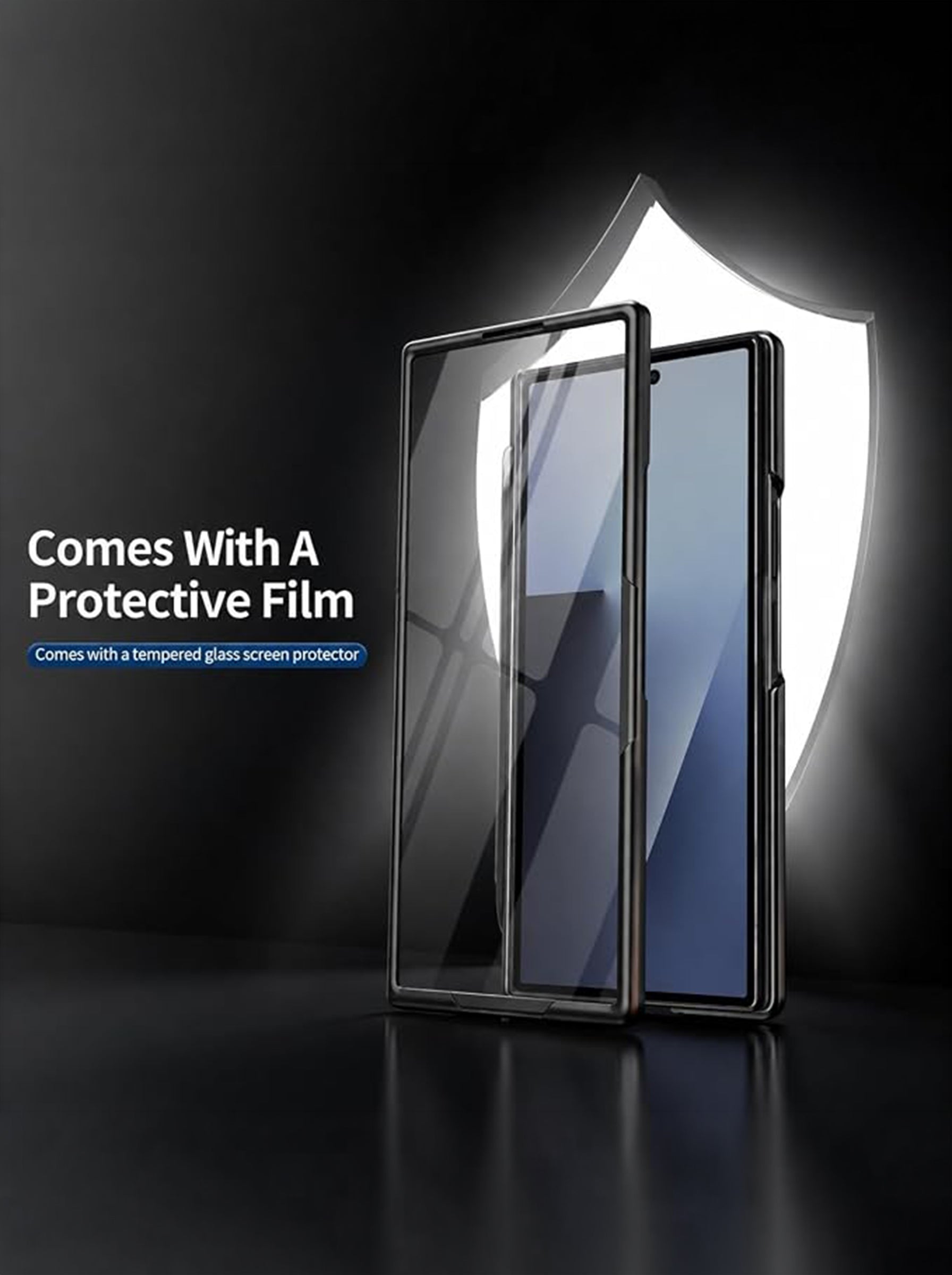 Samsung Z Fold 7 | 360° Rotating Ring Stand | Built-in Screen Protector | Hinge Protection | Included Stylus Pen (Matte Black)