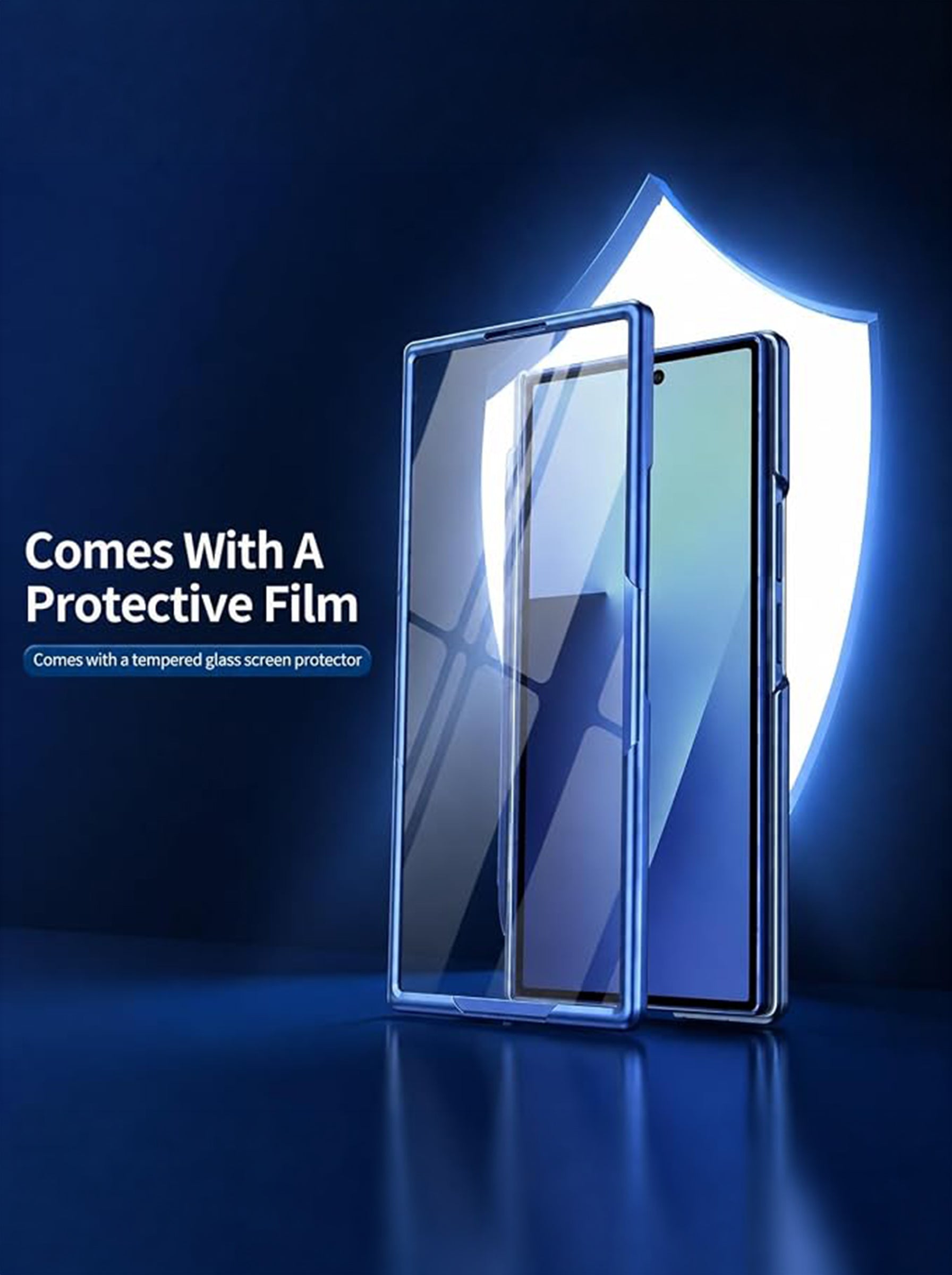 Samsung Z Fold 7 | 360° Rotating Ring Stand | Built-in Screen Protector | Hinge Protection | Included Stylus Pen (Matte Blue)