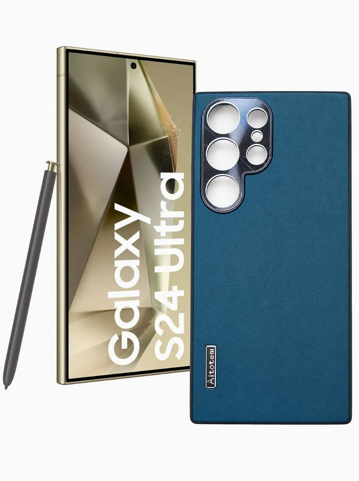 Samsung S24 Ultra | Dual-ton Case | Leather Back | Metal Camera Lens Protection | Navy Blue
