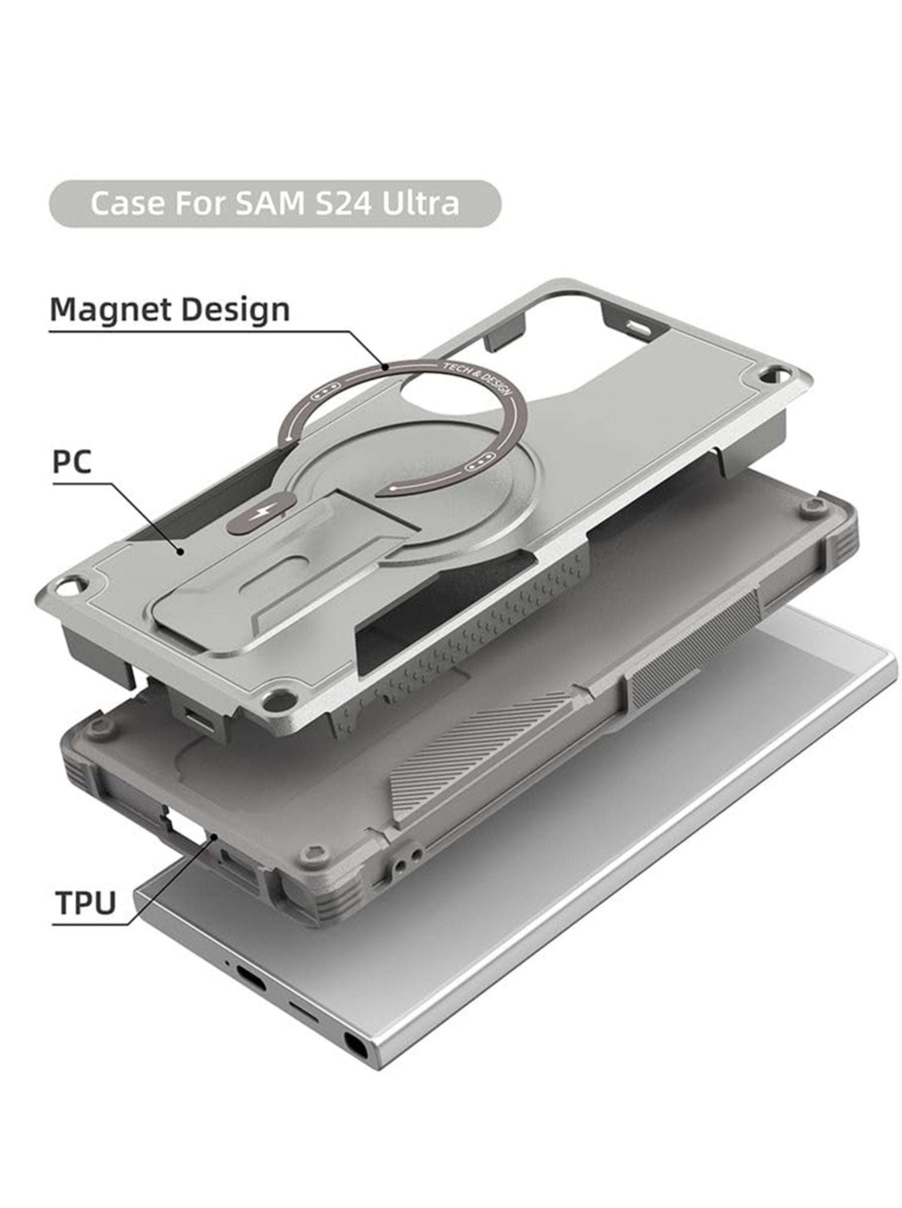 Samsung S24 ULTRA | DROP+ | Portable Kickstand | MagSafe Compatible Magnetic Case | Shockproof Military Grade Protection | GRAY COLOR