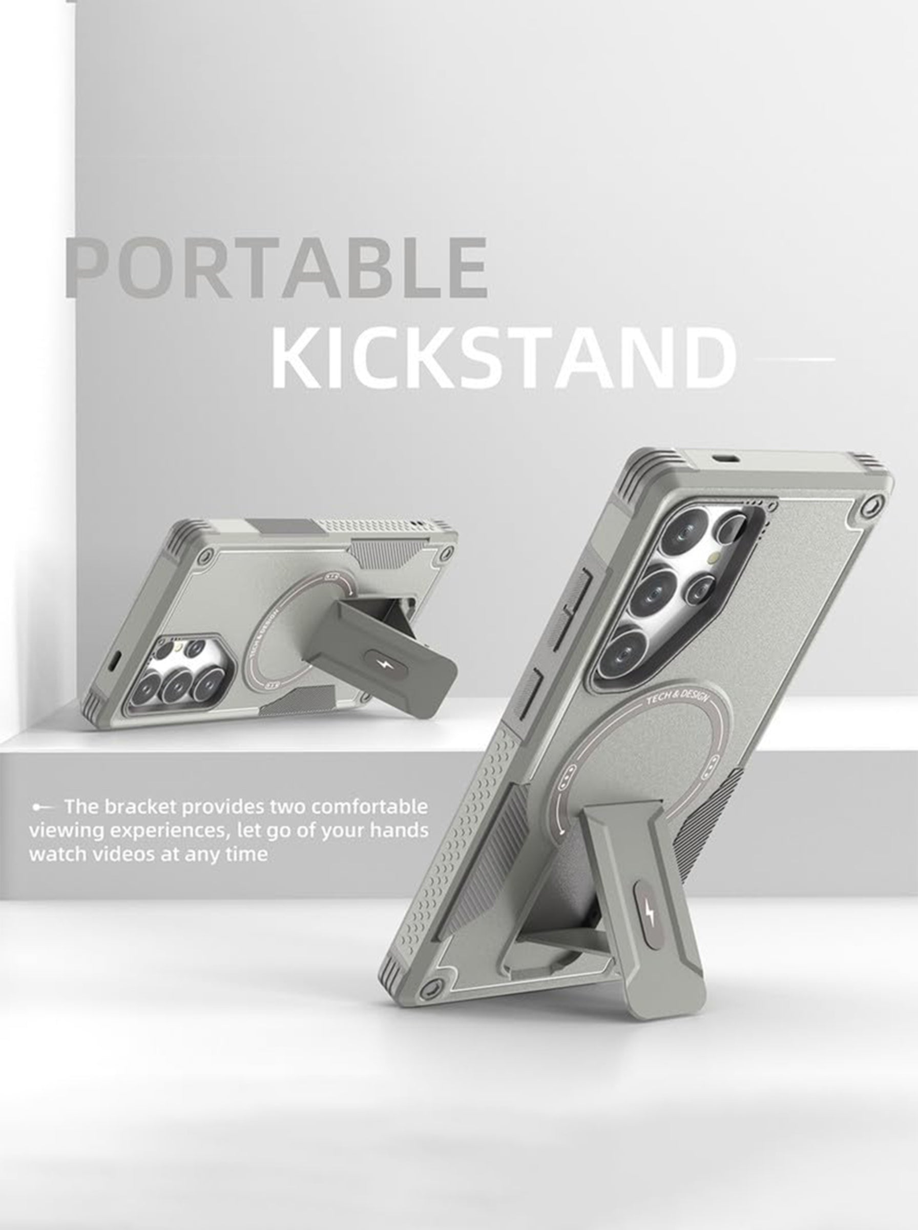 Samsung S24 ULTRA | DROP+ | Portable Kickstand | MagSafe Compatible Magnetic Case | Shockproof Military Grade Protection | GRAY COLOR