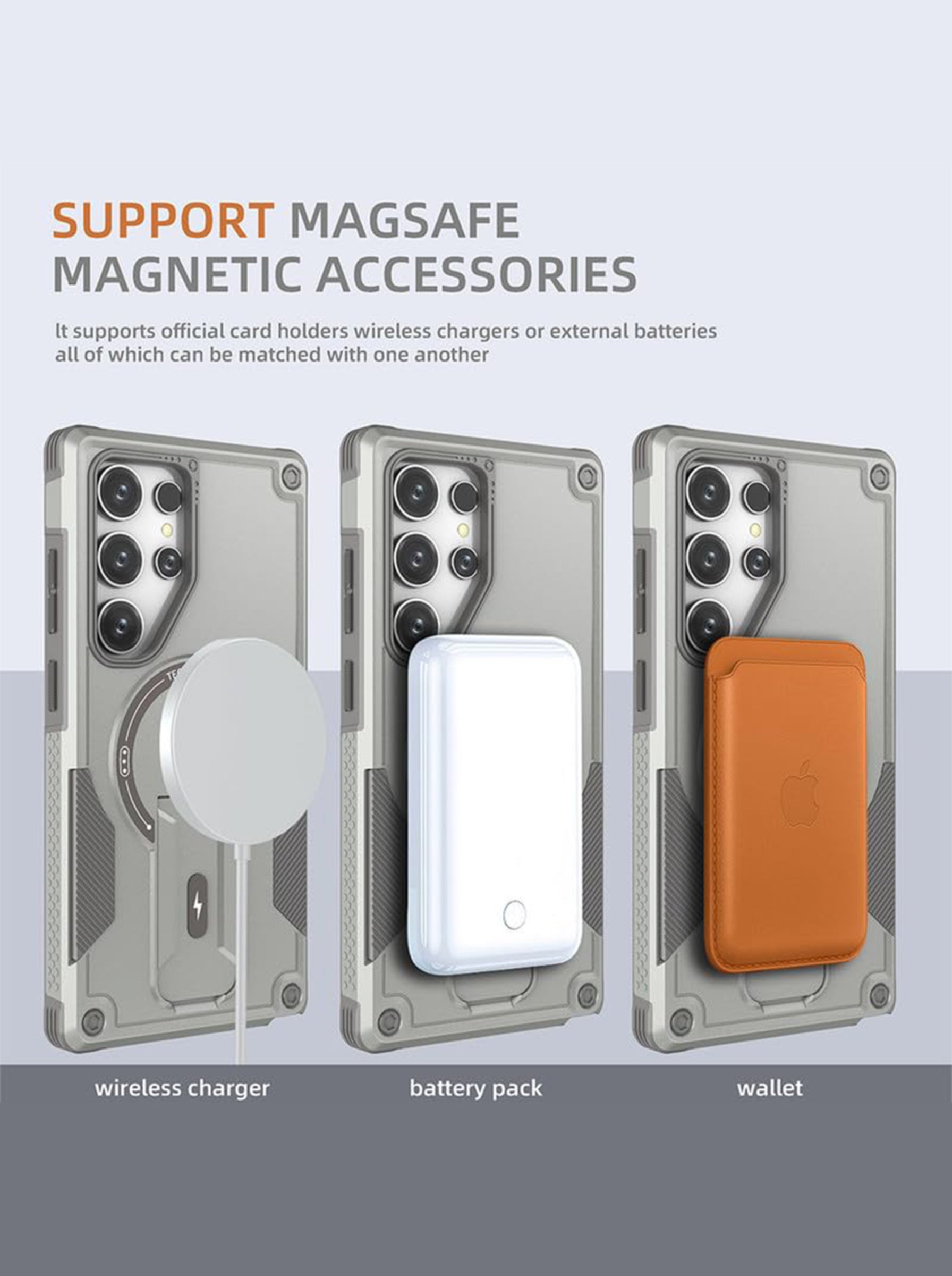 Samsung S24 ULTRA | DROP+ | Portable Kickstand | MagSafe Compatible Magnetic Case | Shockproof Military Grade Protection | GRAY COLOR