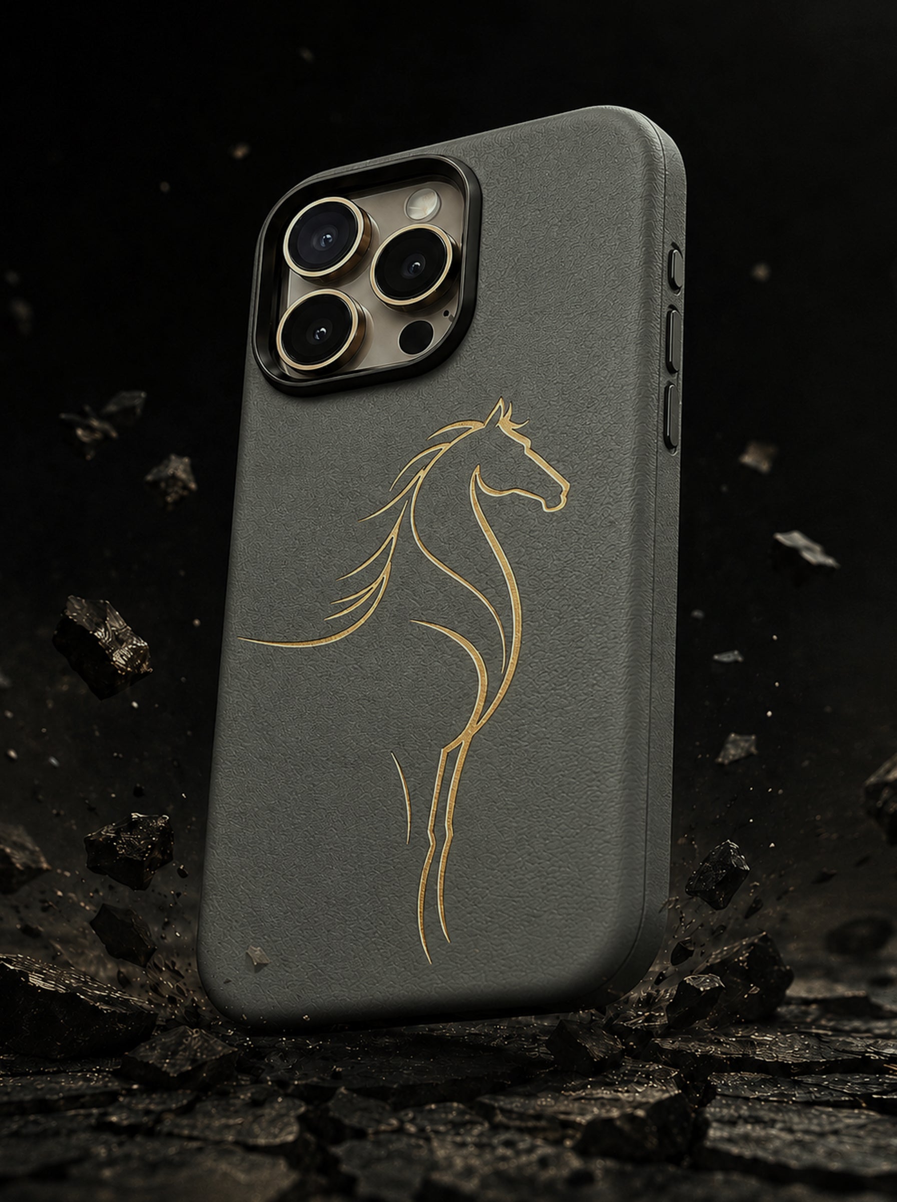 iPhone 16 Pro | Luxury Horse Premium Leather Case with Hidden MagSafe | Gray