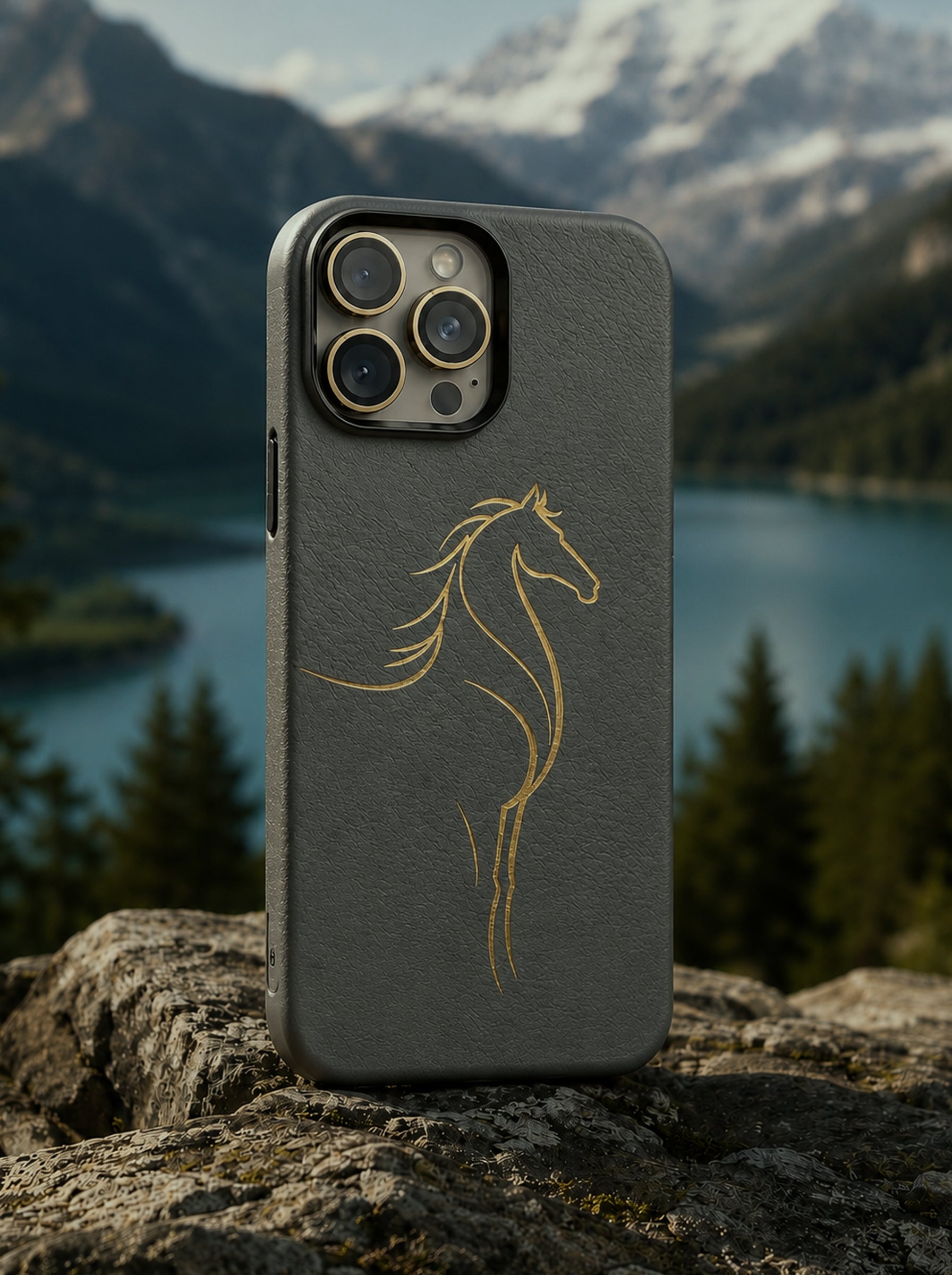 iPhone 16 Pro | Luxury Horse Premium Leather Case with Hidden MagSafe | Gray