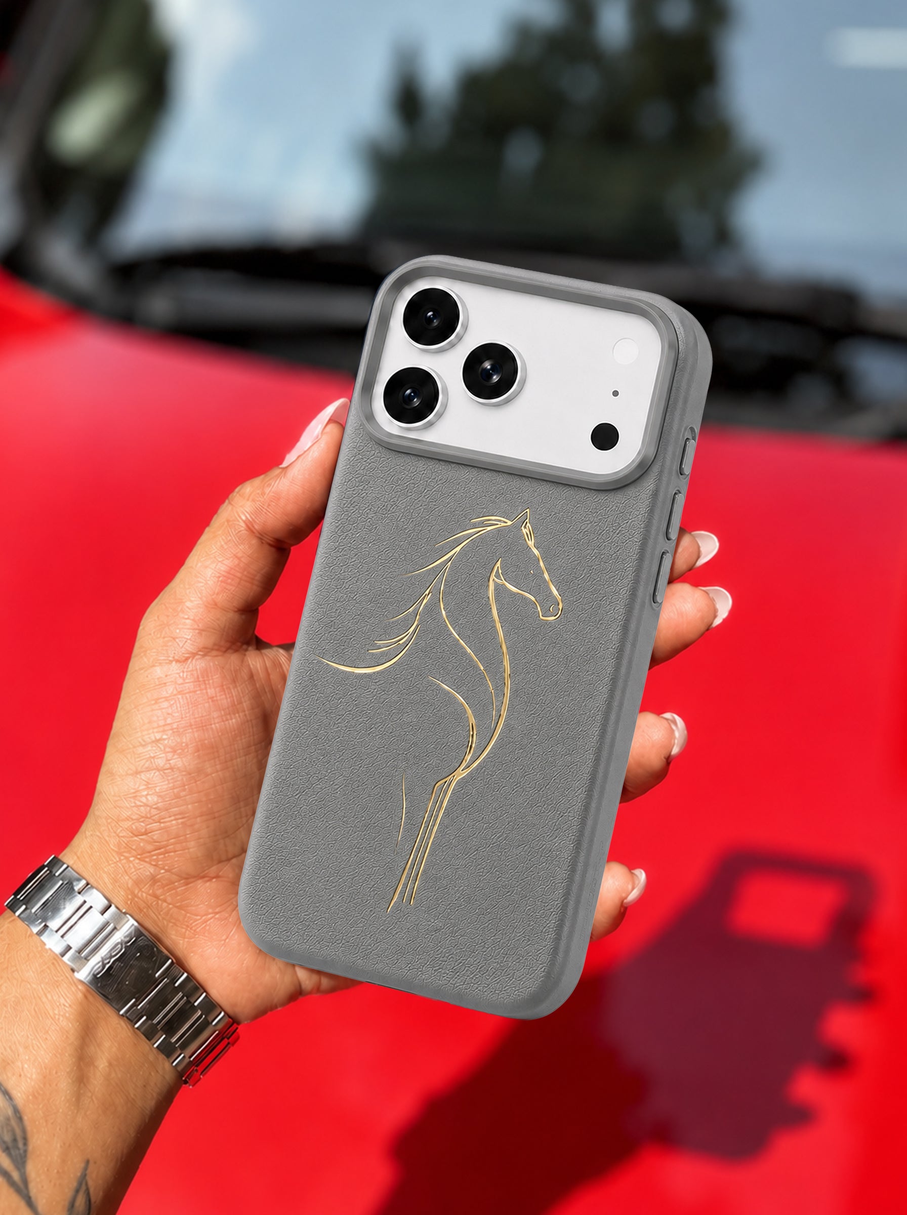 iPhone 17 Pro Max | Luxury Horse Premium Leather Case with Hidden MagSafe | Gray