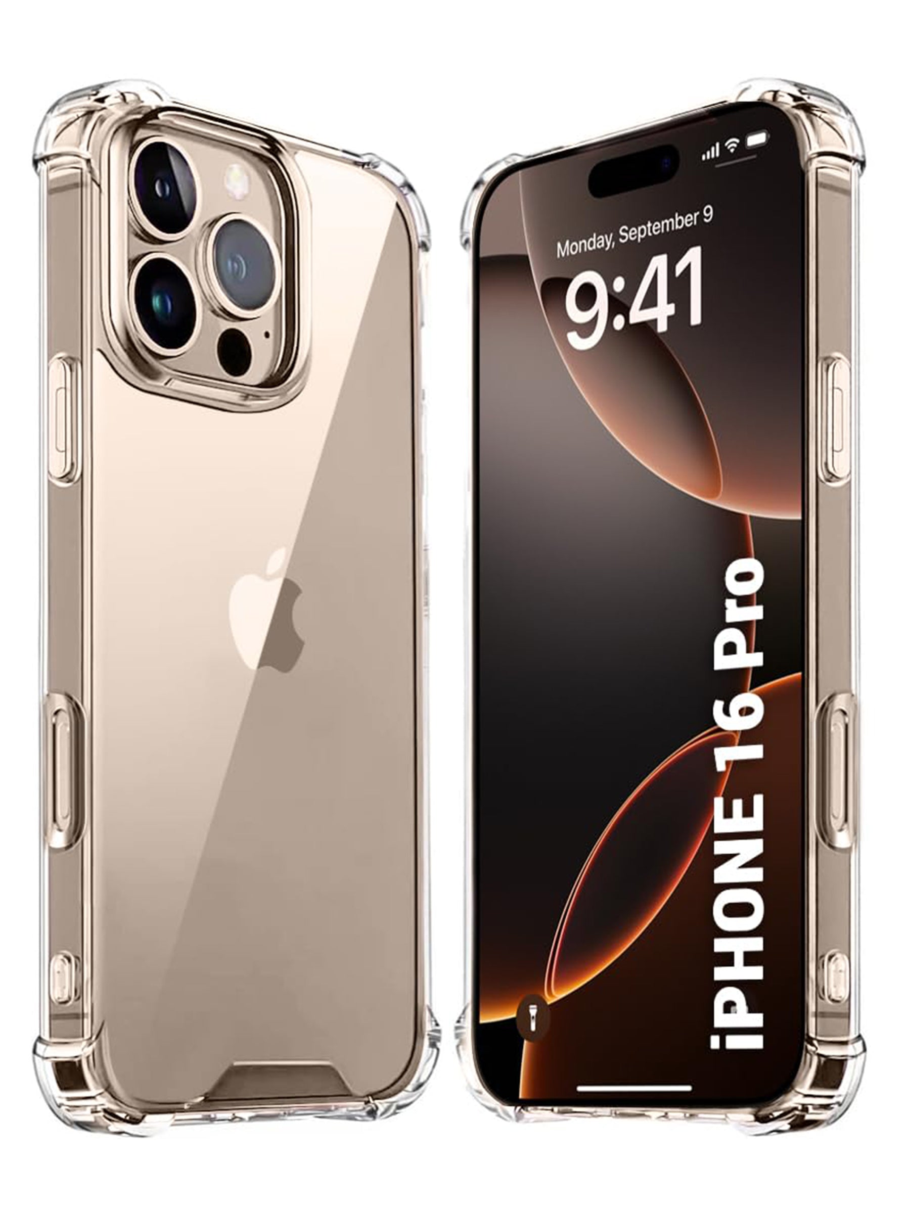 iPhone 16 Pro | PC + TPU | Clear Transparent | 360 Edges Protection | Phone Bumper Case (Transparent)