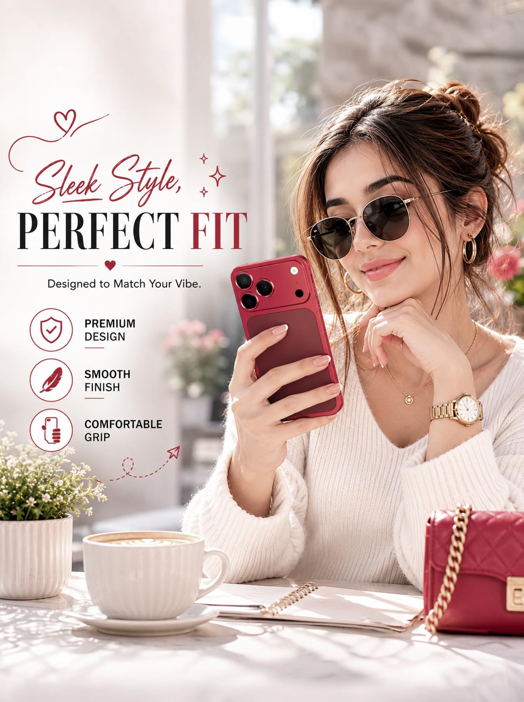 iPhone 16 Pro to iPhone 18 Pro | Converter Kit | Premium Aluminum Back Plate & Metal Side Frame | Peel & Stick Installation | Cherry Color
