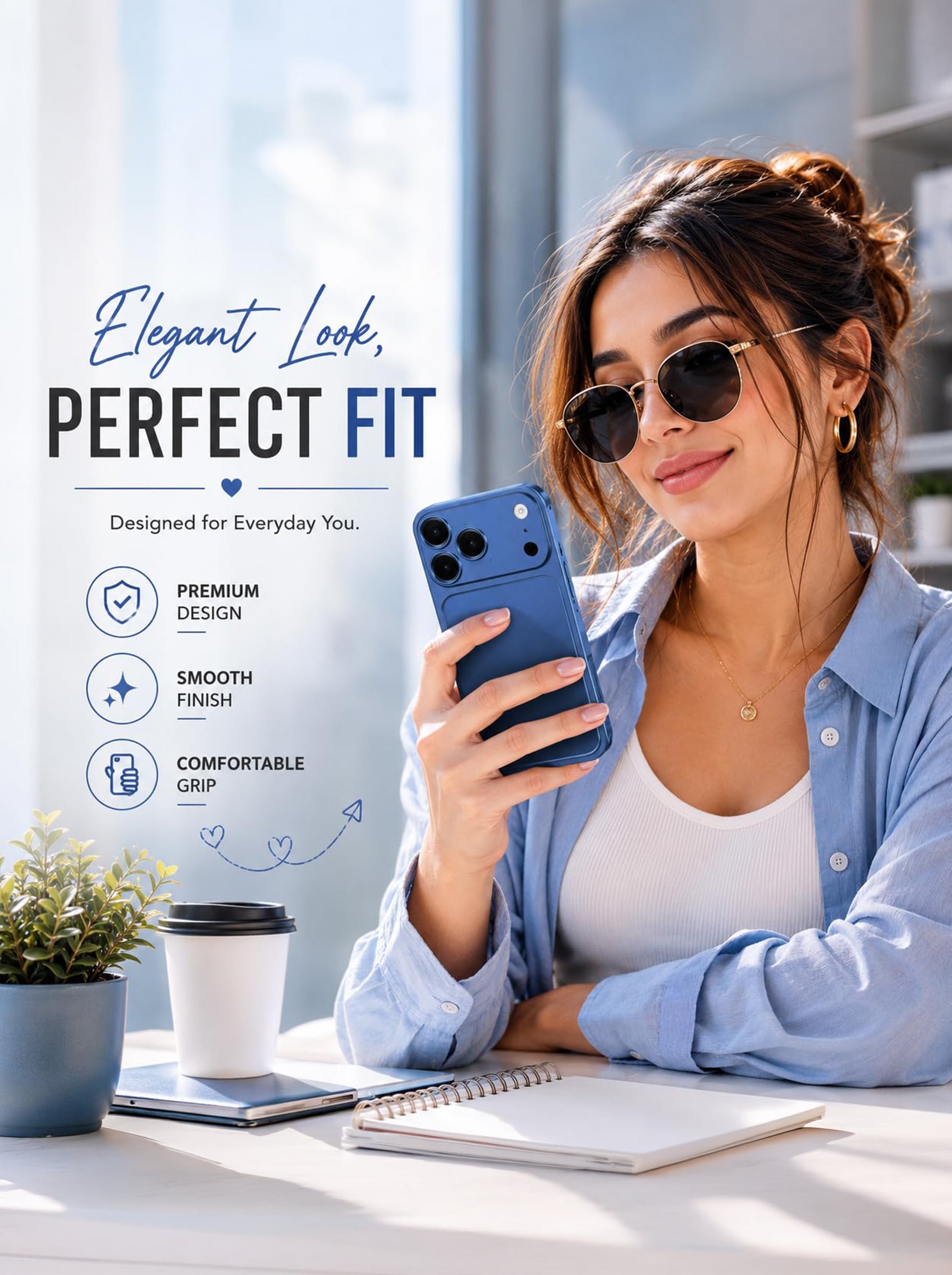 iPhone 16 Pro to iPhone 17 Pro | Converter Kit | Premium Aluminum Back Plate & Metal Side Frame | Peel & Stick Installation | Blue Color