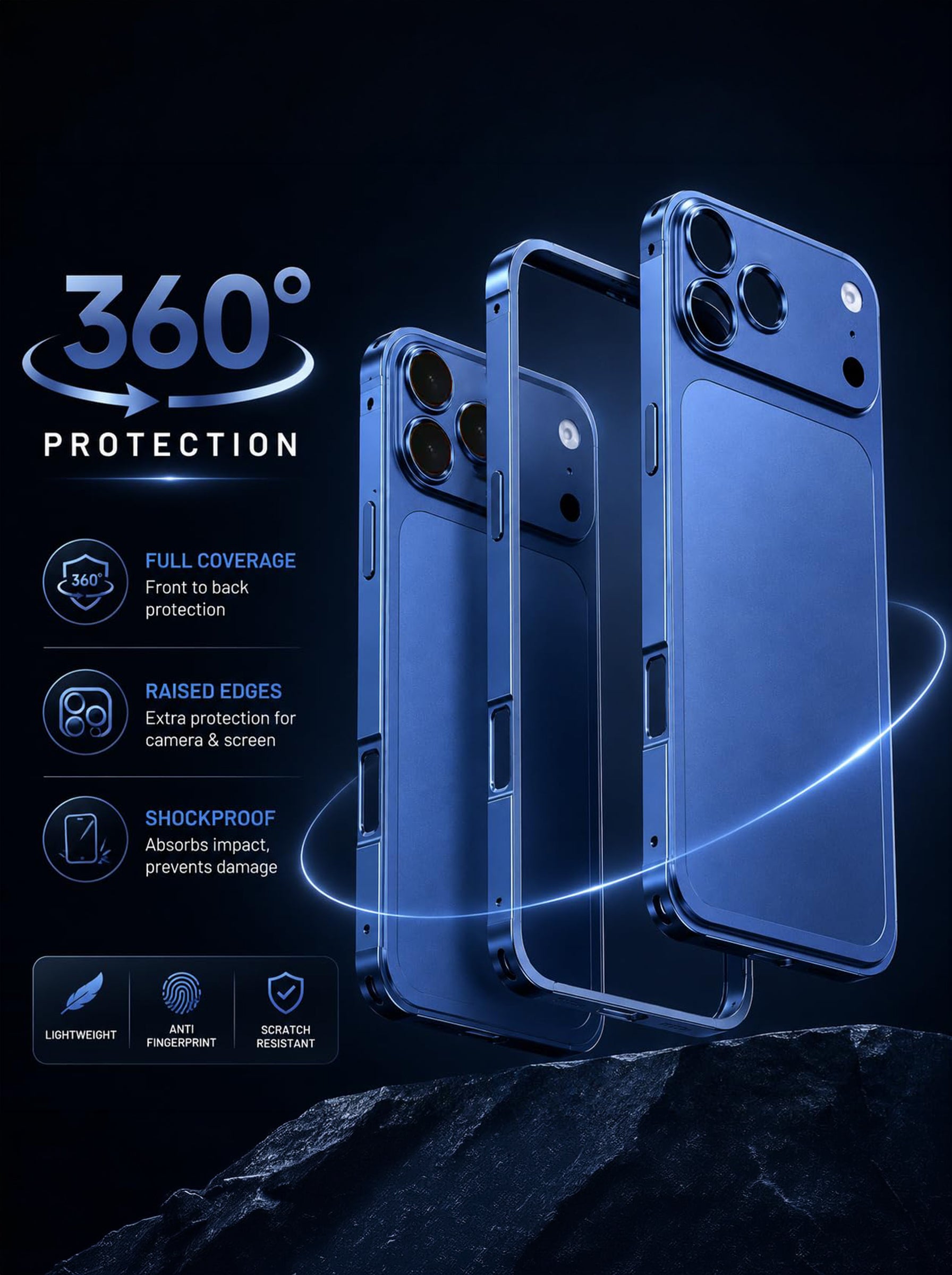 iPhone 16 Pro to iPhone 17 Pro | Converter Kit | Premium Aluminum Back Plate & Metal Side Frame | Peel & Stick Installation | Blue Color