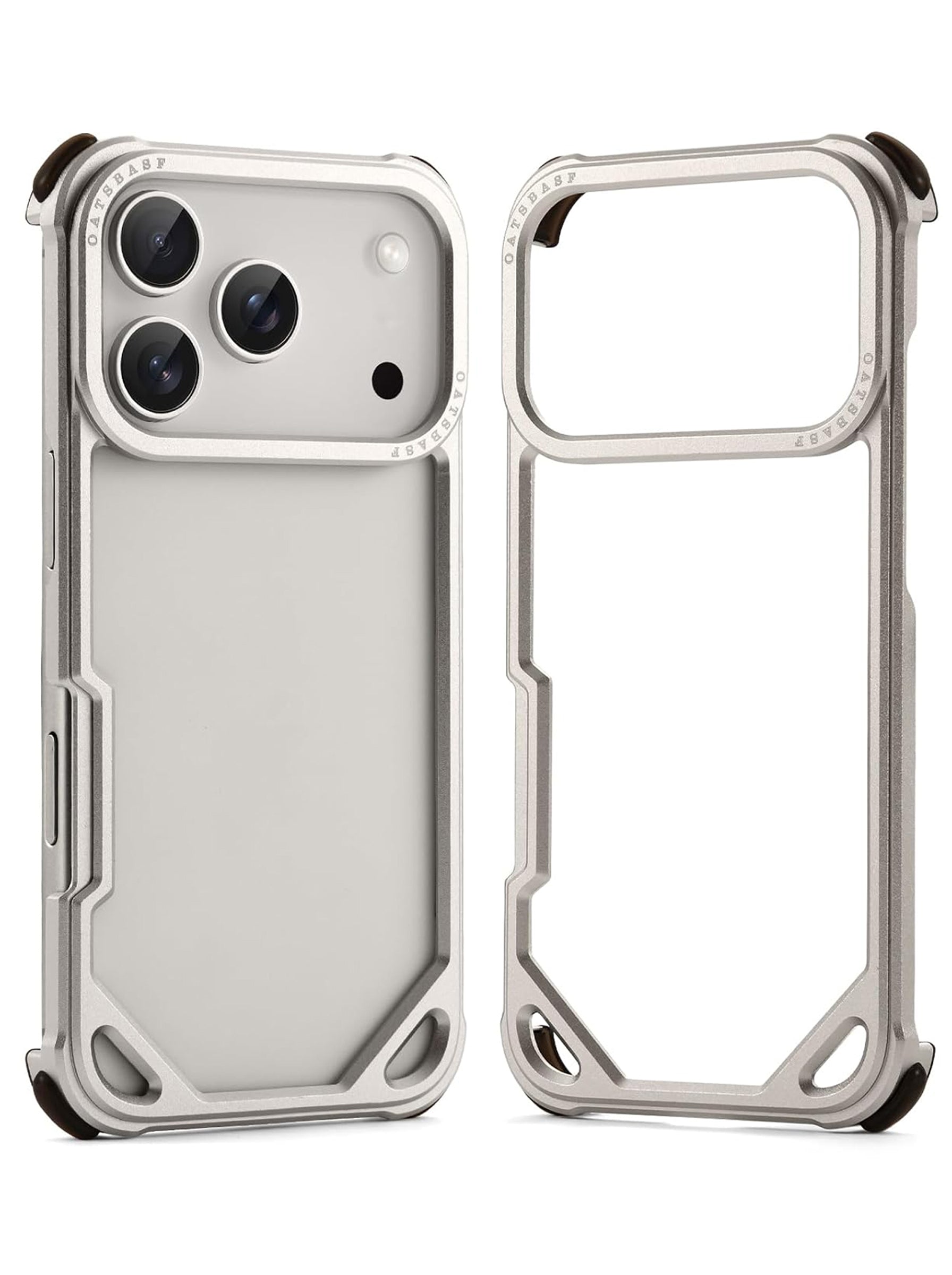 IPHONE 17 PRO | HOLLOW METAL CASE | RAISED EDGE PROTECTION | SILVER COLOR