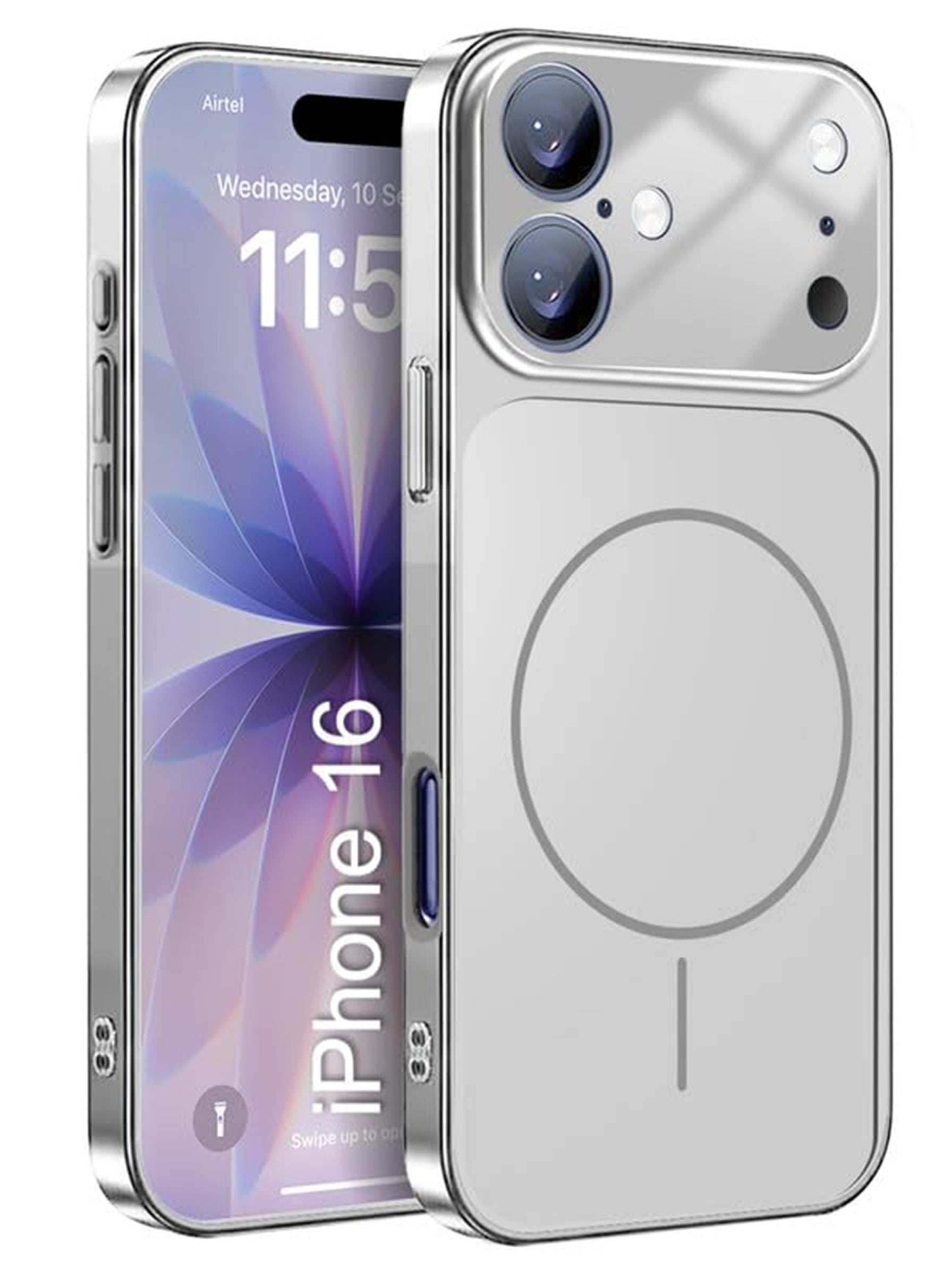 Converter Case for iPhone 16 | MagSafe | iPhone 17 Pro Series Style Design | in Built Camera Guard | Wireless Charging | SILVER COLOR