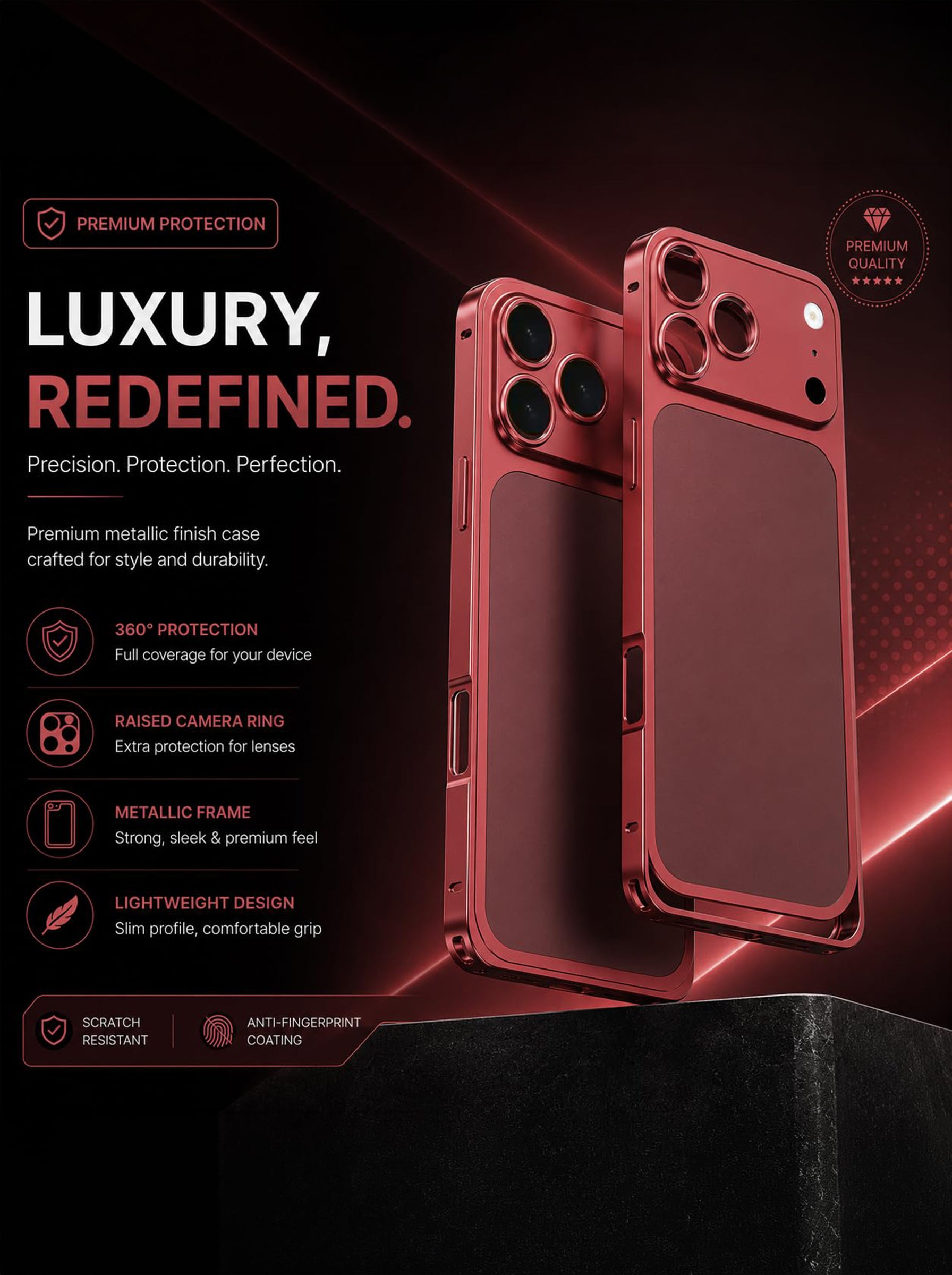 iPhone 16 Pro to iPhone 18 Pro | Converter Kit | Premium Aluminum Back Plate & Metal Side Frame | Peel & Stick Installation | Cherry Color