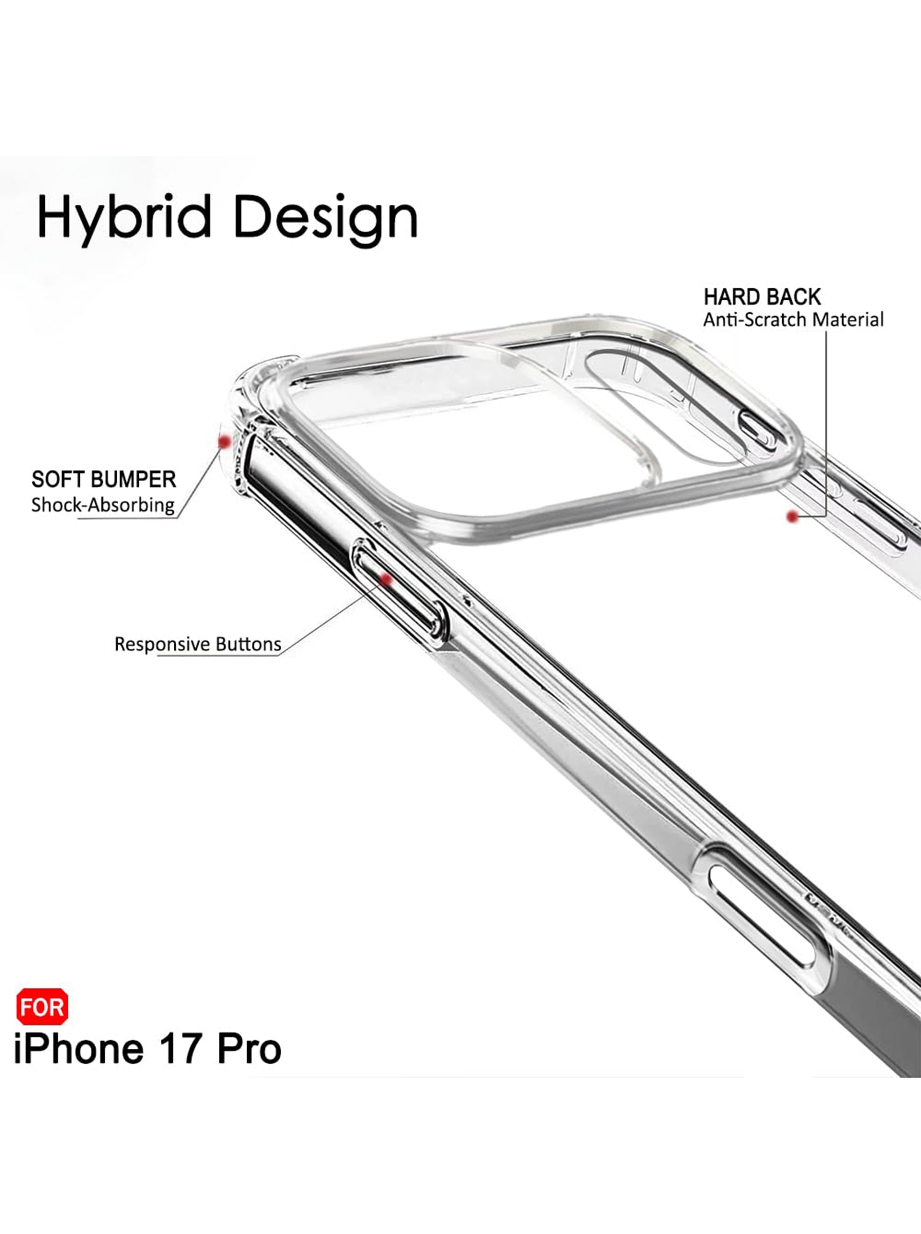 iPhone 17 Pro | PC + TPU | Clear Transparent | 360 Edges Protection | Phone Bumper Case (Transparent)