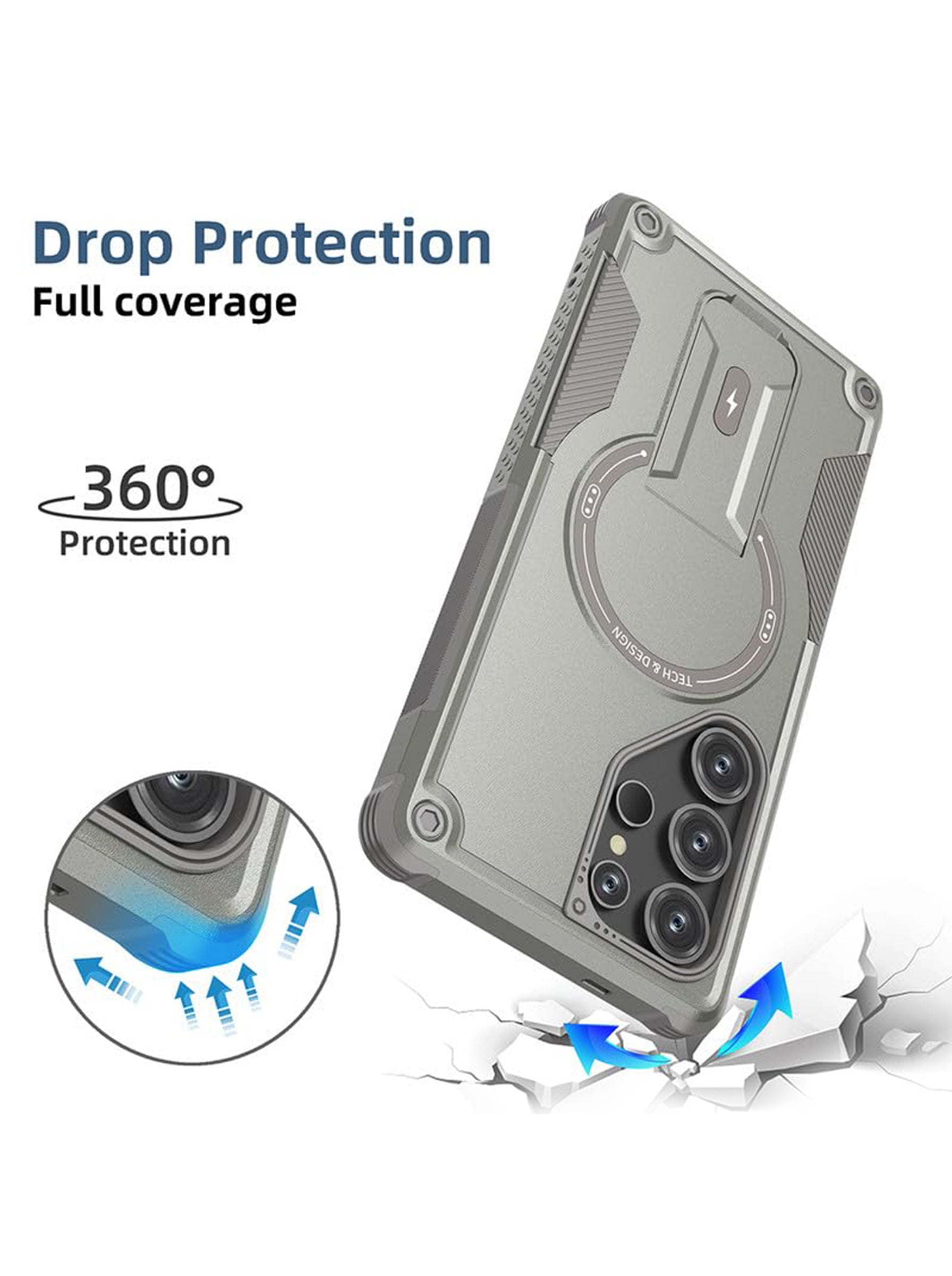 SAMSUNG S25 ULTRA | DROP+ | Portable Kickstand | MagSafe Compatible Magnetic Case | Shockproof Military Grade Protection | GRAY COLOR