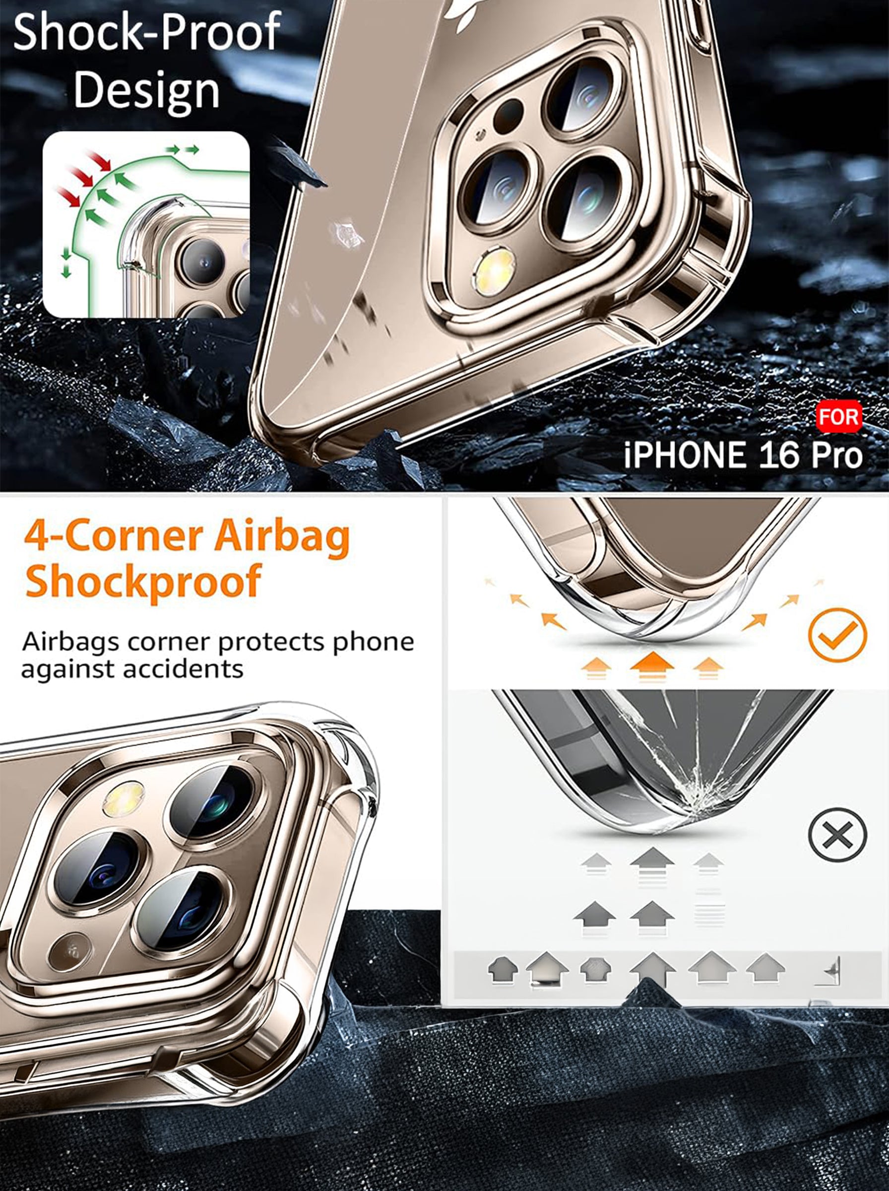 iPhone 16 Pro | PC + TPU | Clear Transparent | 360 Edges Protection | Phone Bumper Case (Transparent)